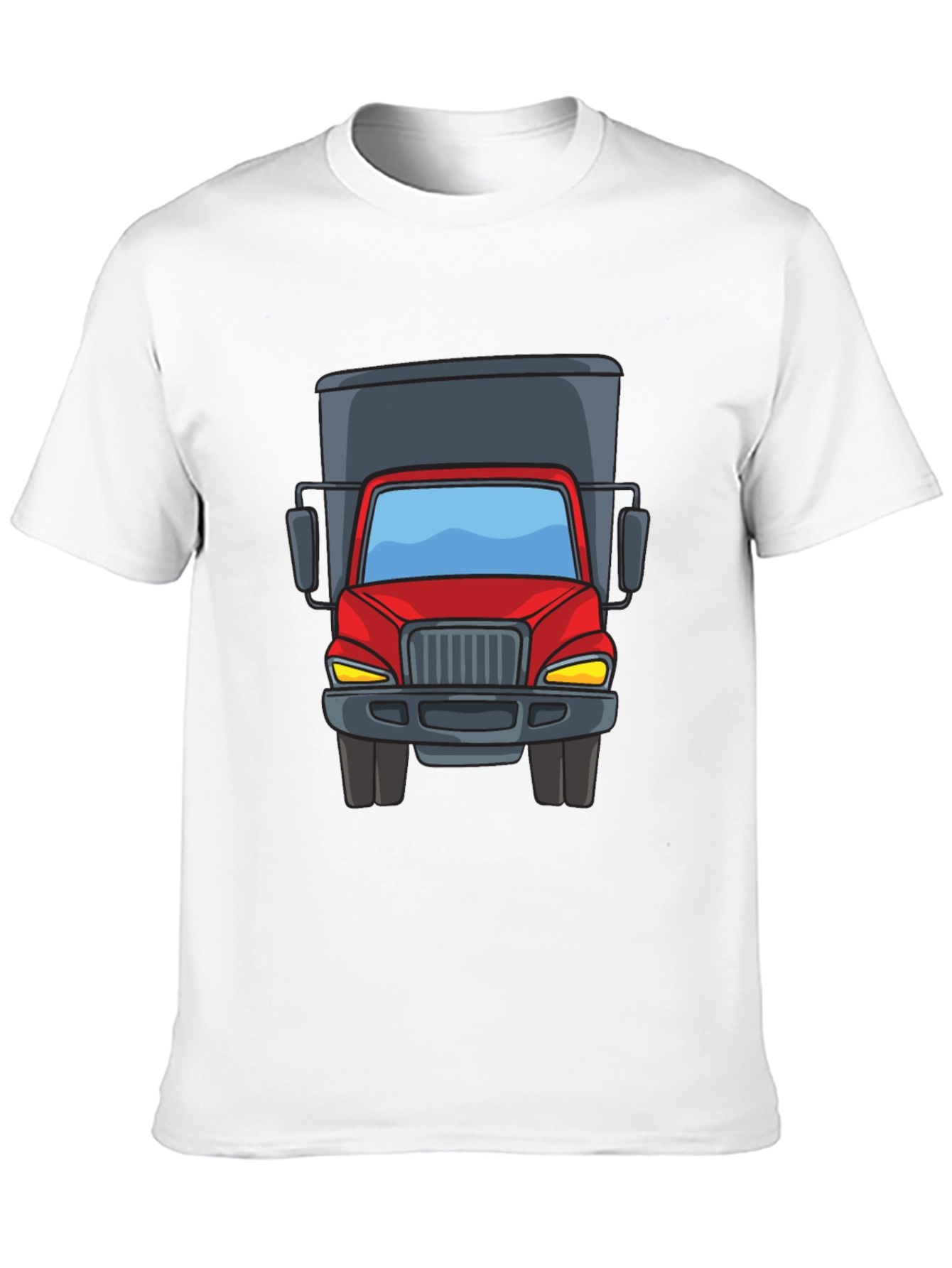 Cartoon Truck Graphic Tee - Black Cotton T-Shirt
