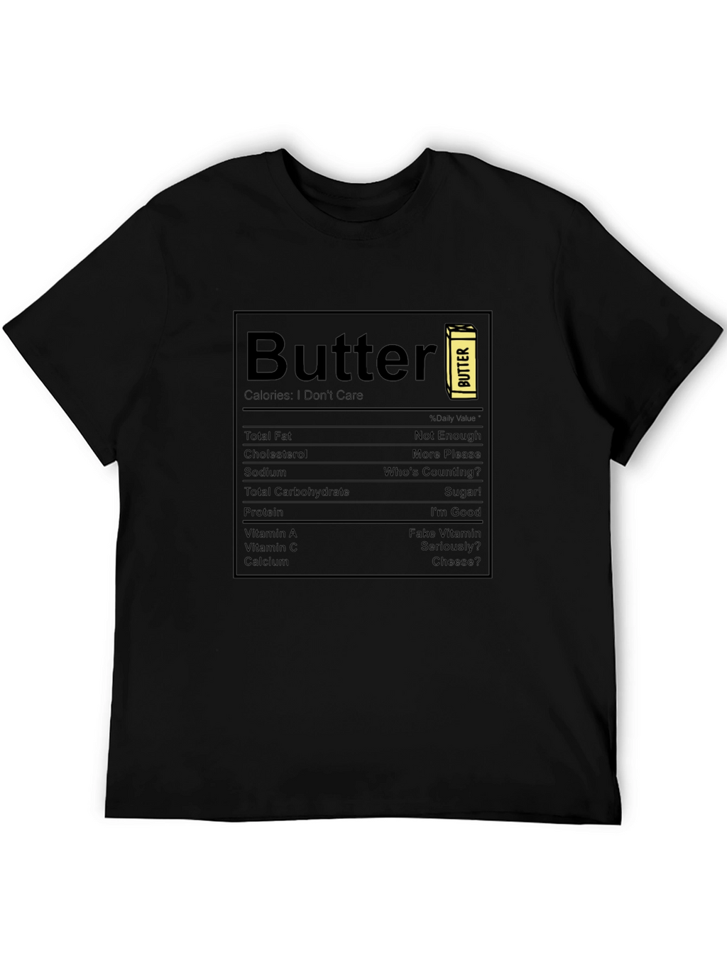 Funny Butter Nutrition Facts Black T-Shirt