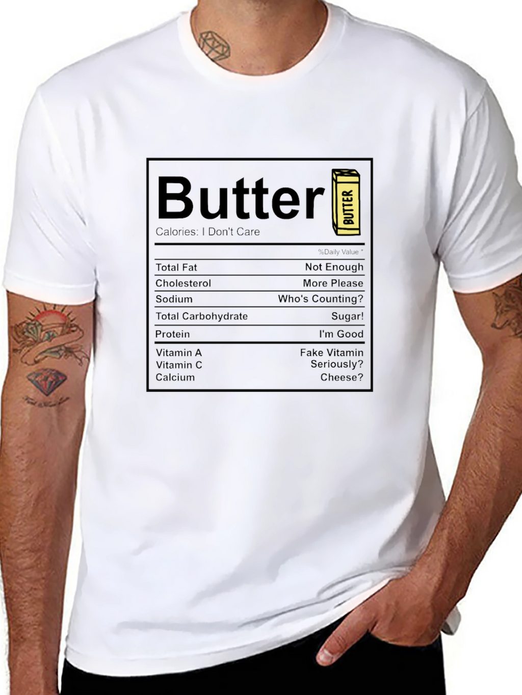 Funny Butter Nutrition Facts Black T-Shirt
