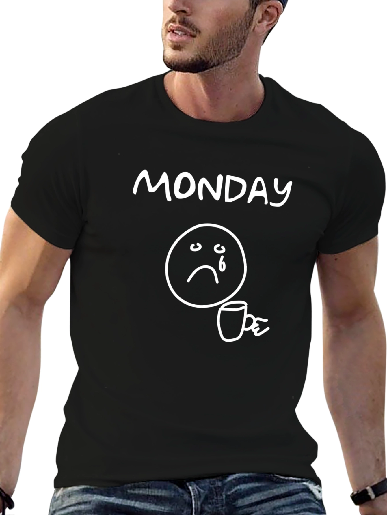 Monday Blues Graphic Tee - Sad Emoji Coffee T-Shirt