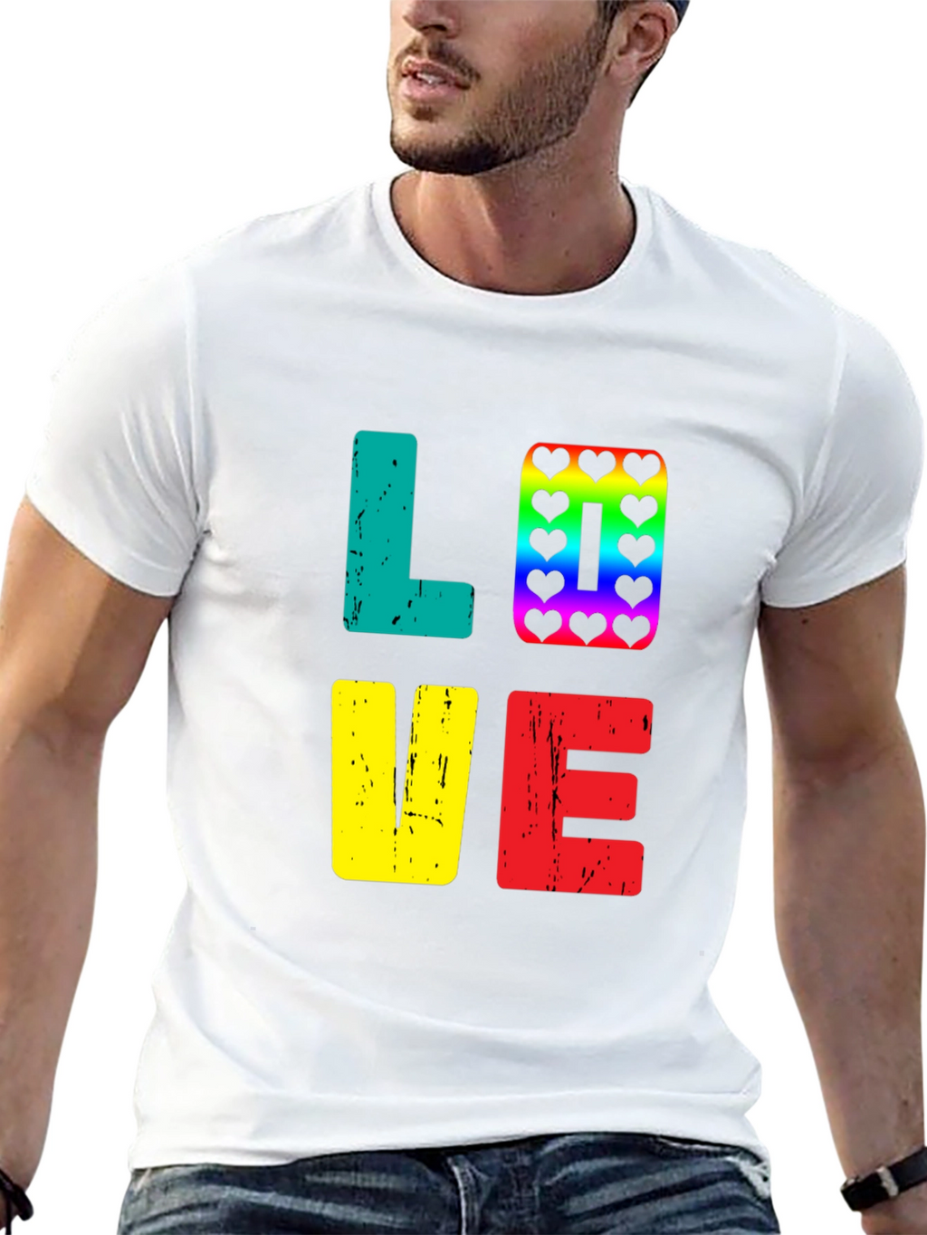 Love Rainbow Heart Graphic Tee - Black