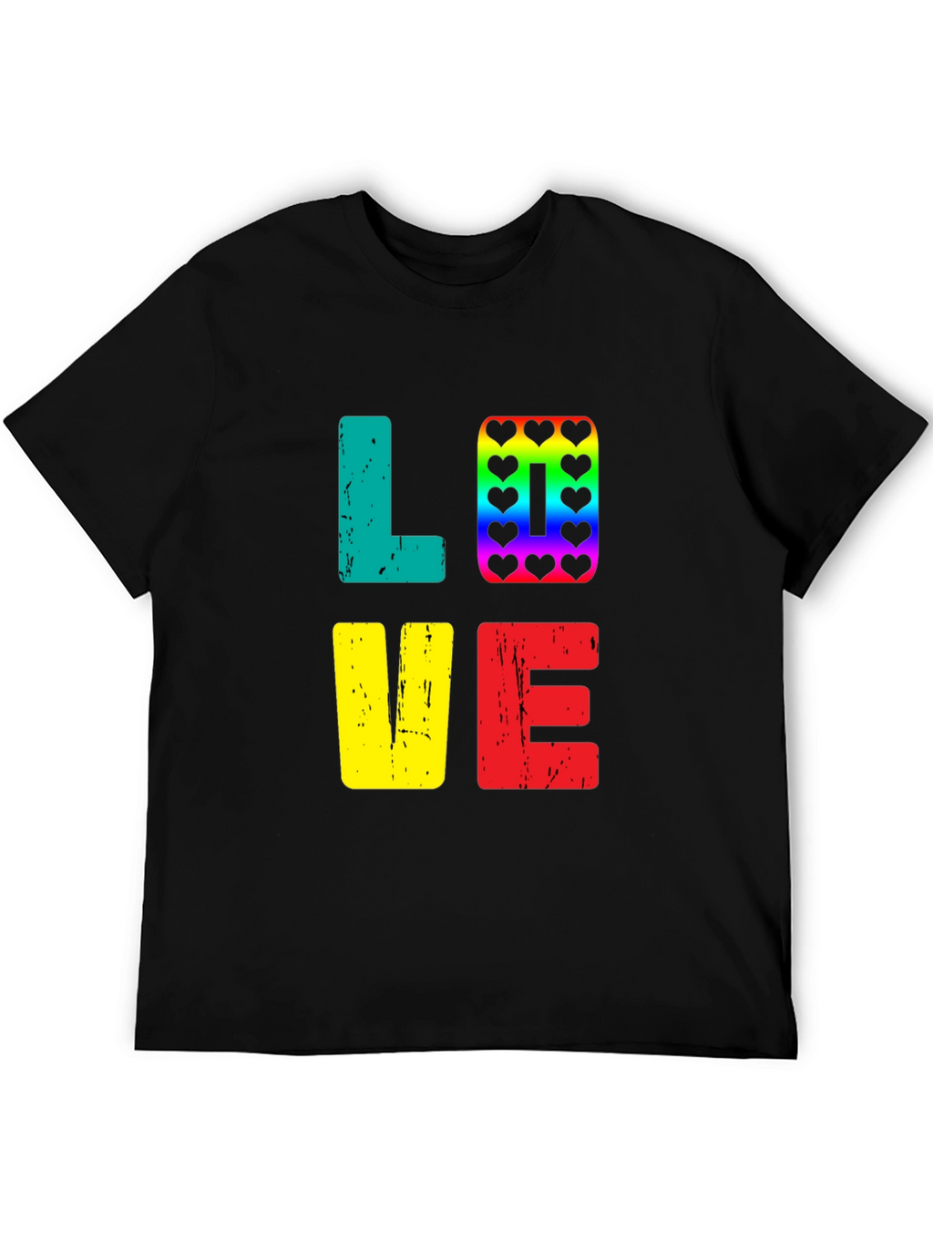 Love Rainbow Heart Graphic Tee - Black
