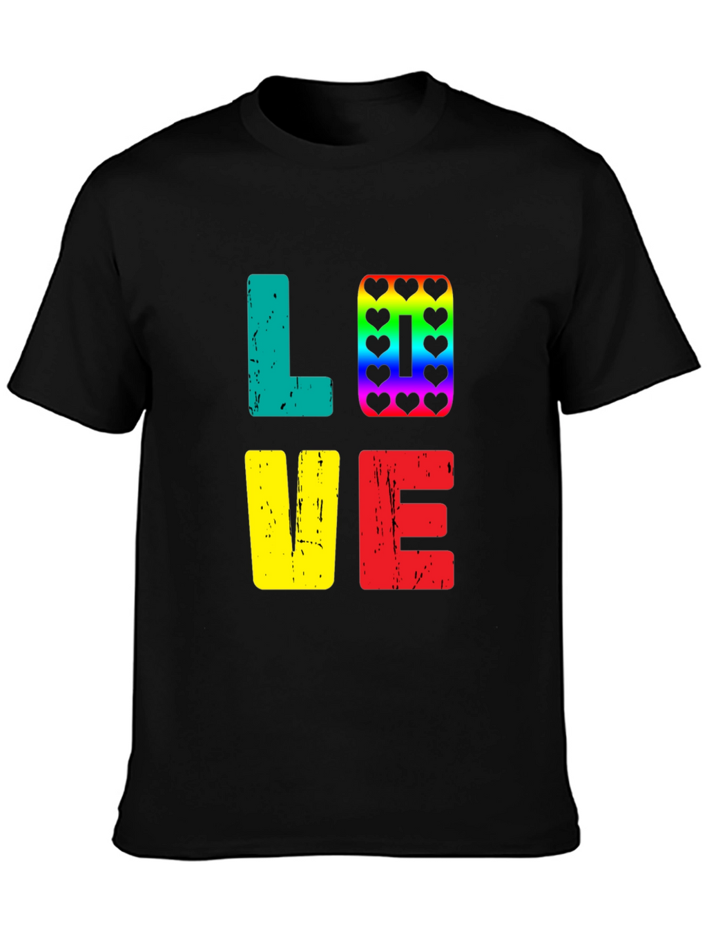 Love Rainbow Heart Graphic Tee - Black