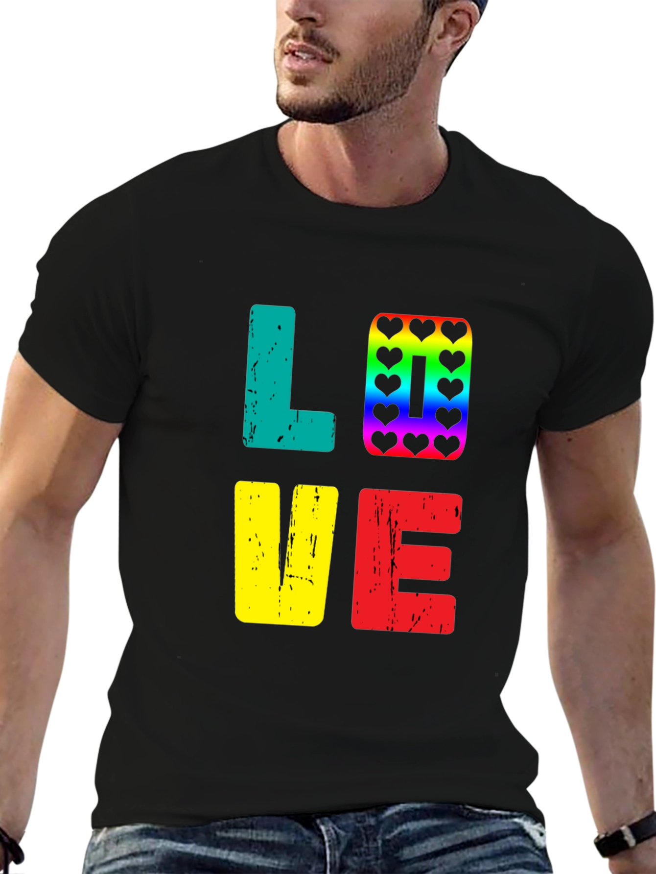 Love Rainbow Heart Graphic Tee - Black