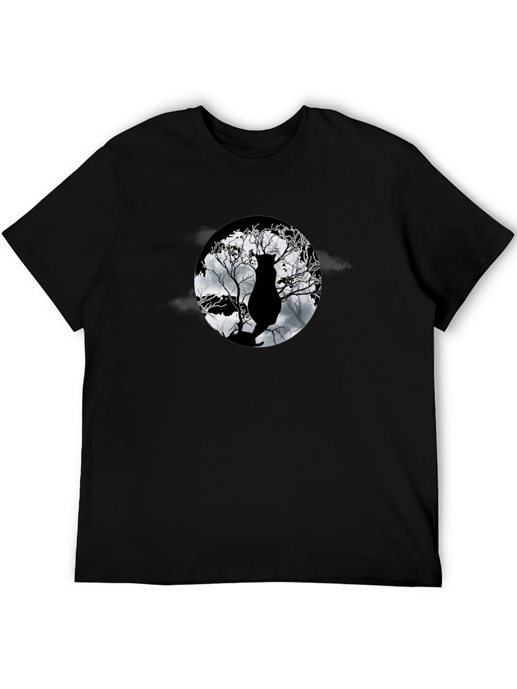 Moonlit Cat Tee - Black Graphic T-Shirt