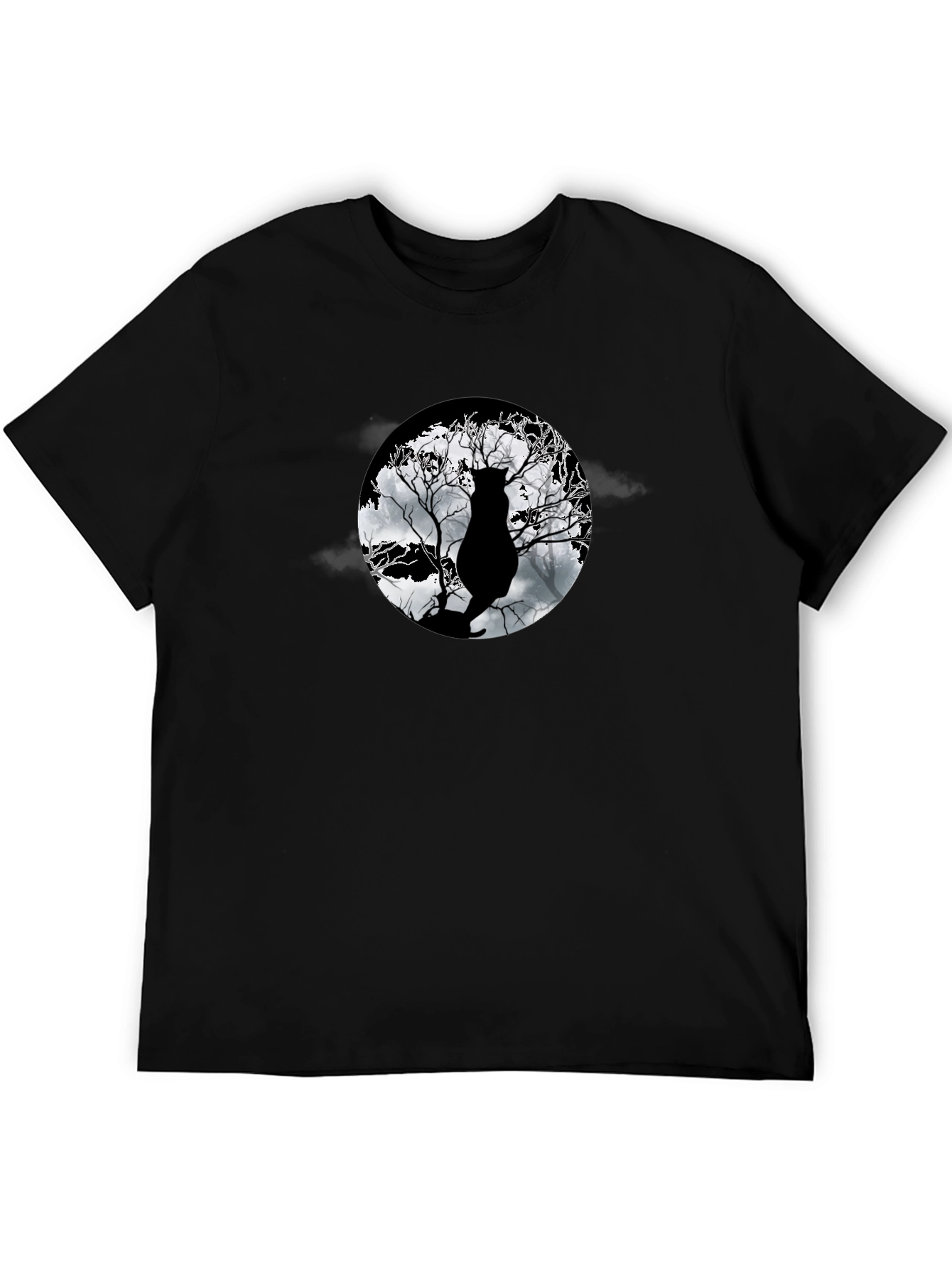 Moonlit Cat Tee - Black Graphic T-Shirt