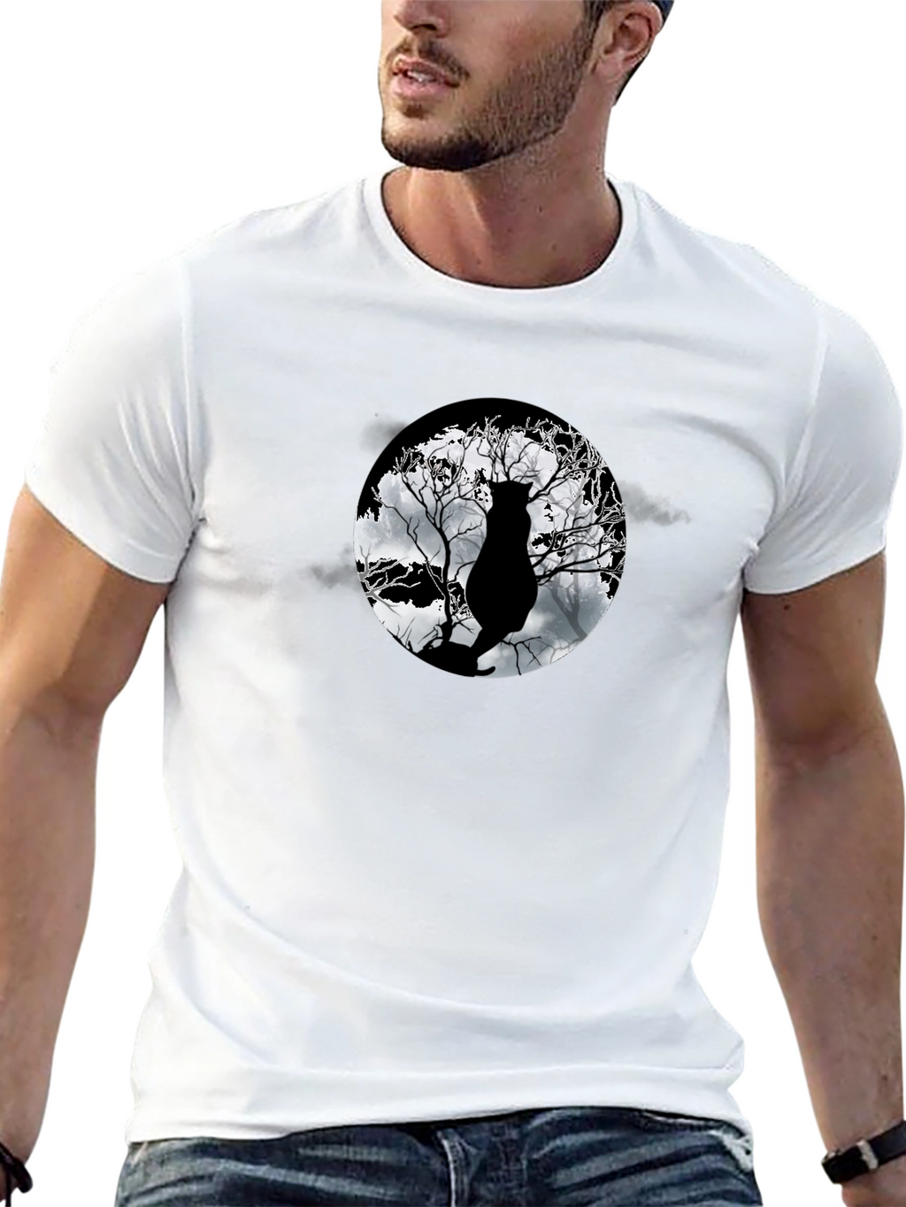 Moonlit Cat Tee - Black Graphic T-Shirt