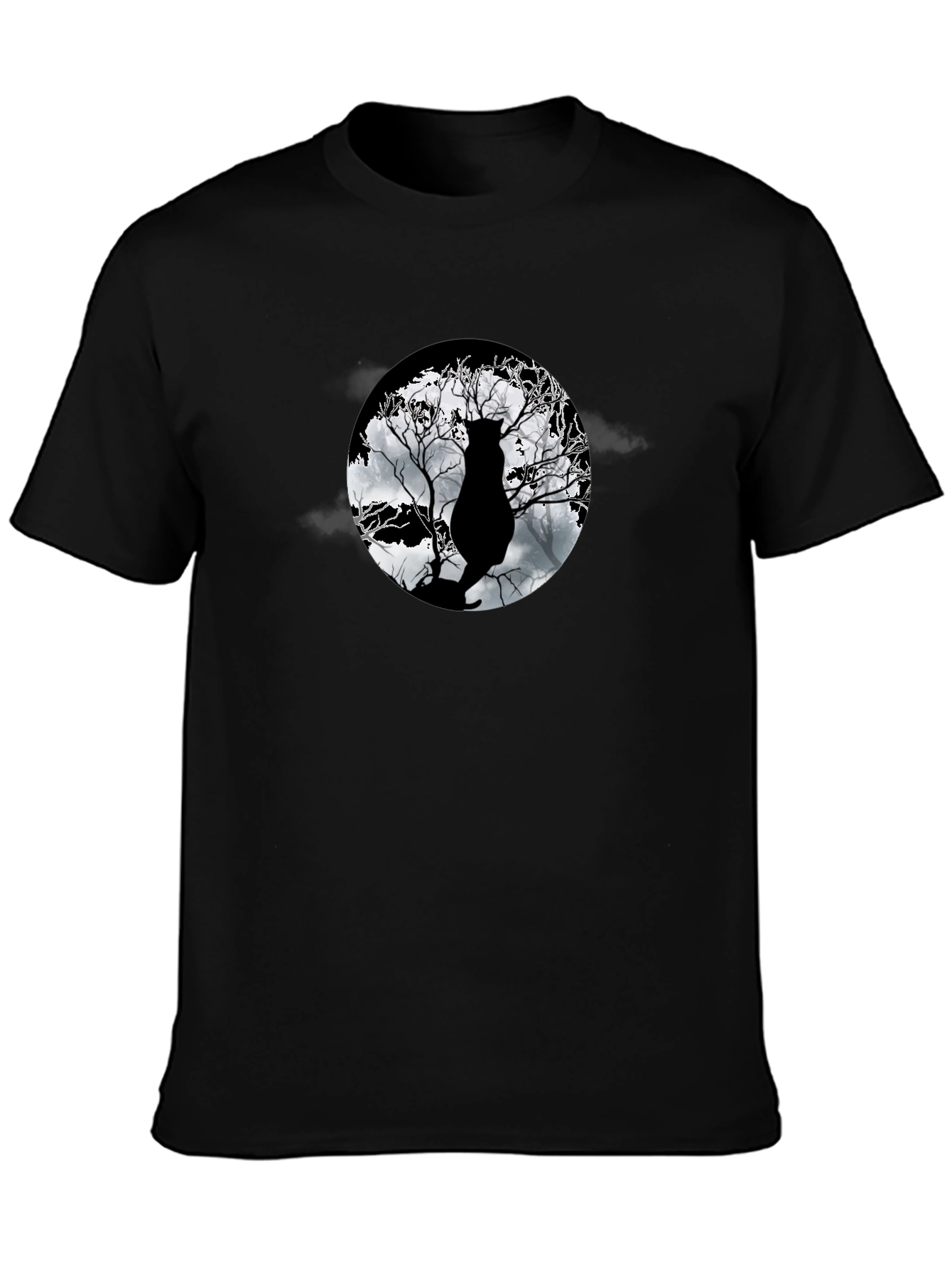 Moonlit Cat Tee - Black Graphic T-Shirt