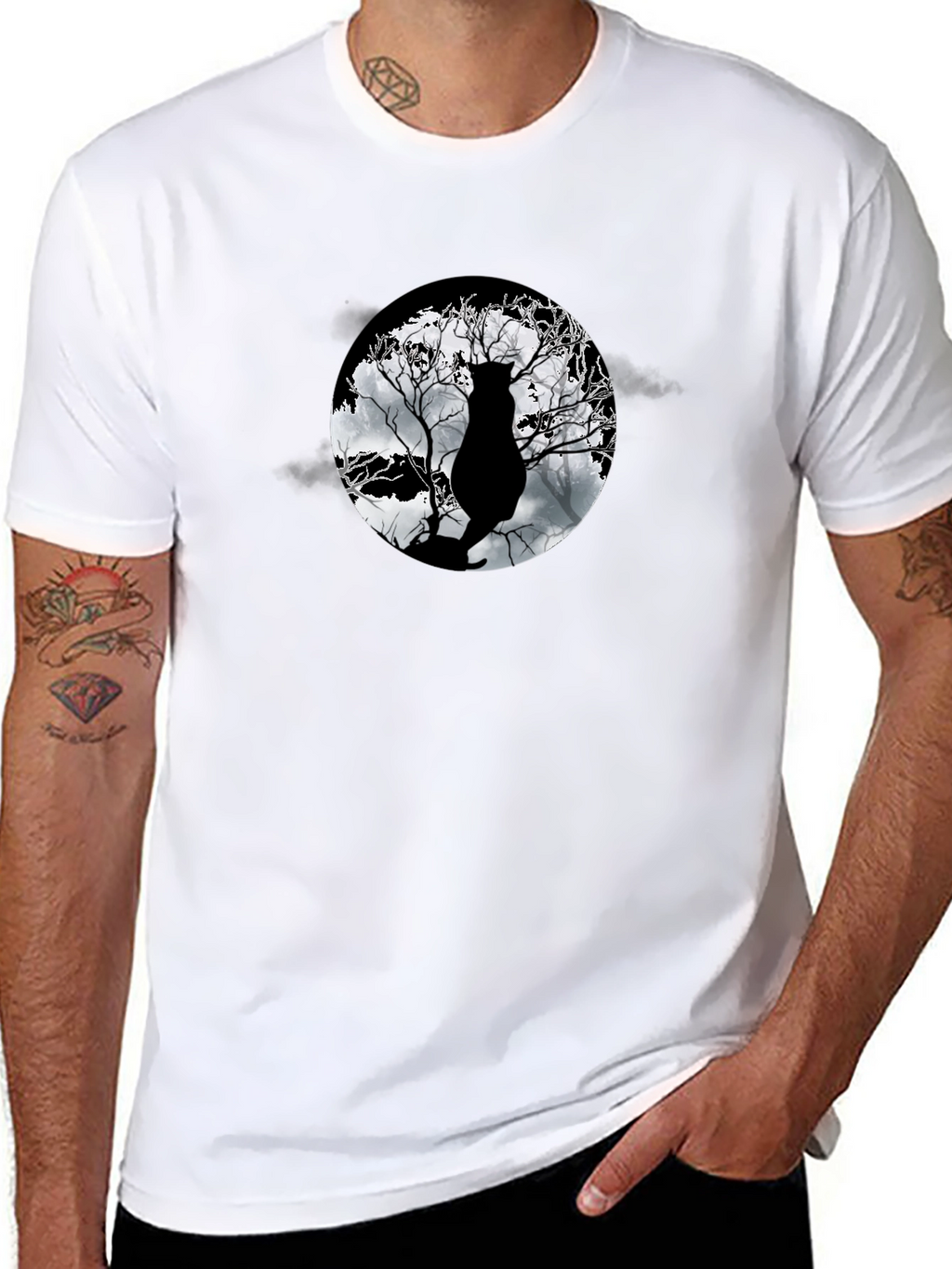 Moonlit Cat Tee - Black Graphic T-Shirt