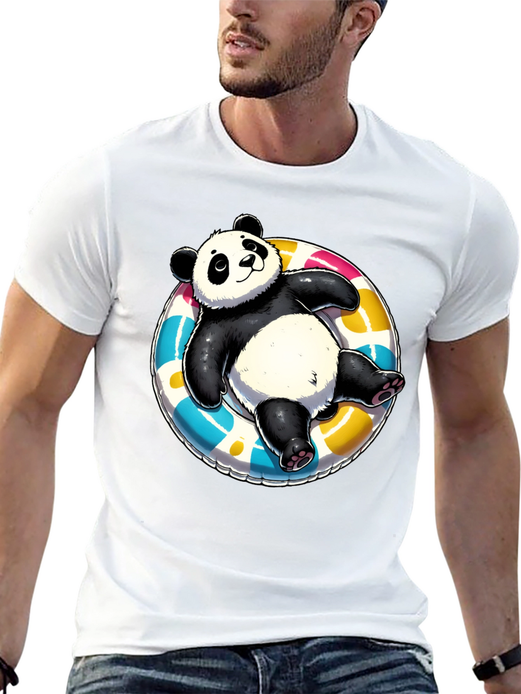 Panda on Float T-Shirt - Black Cotton Tee