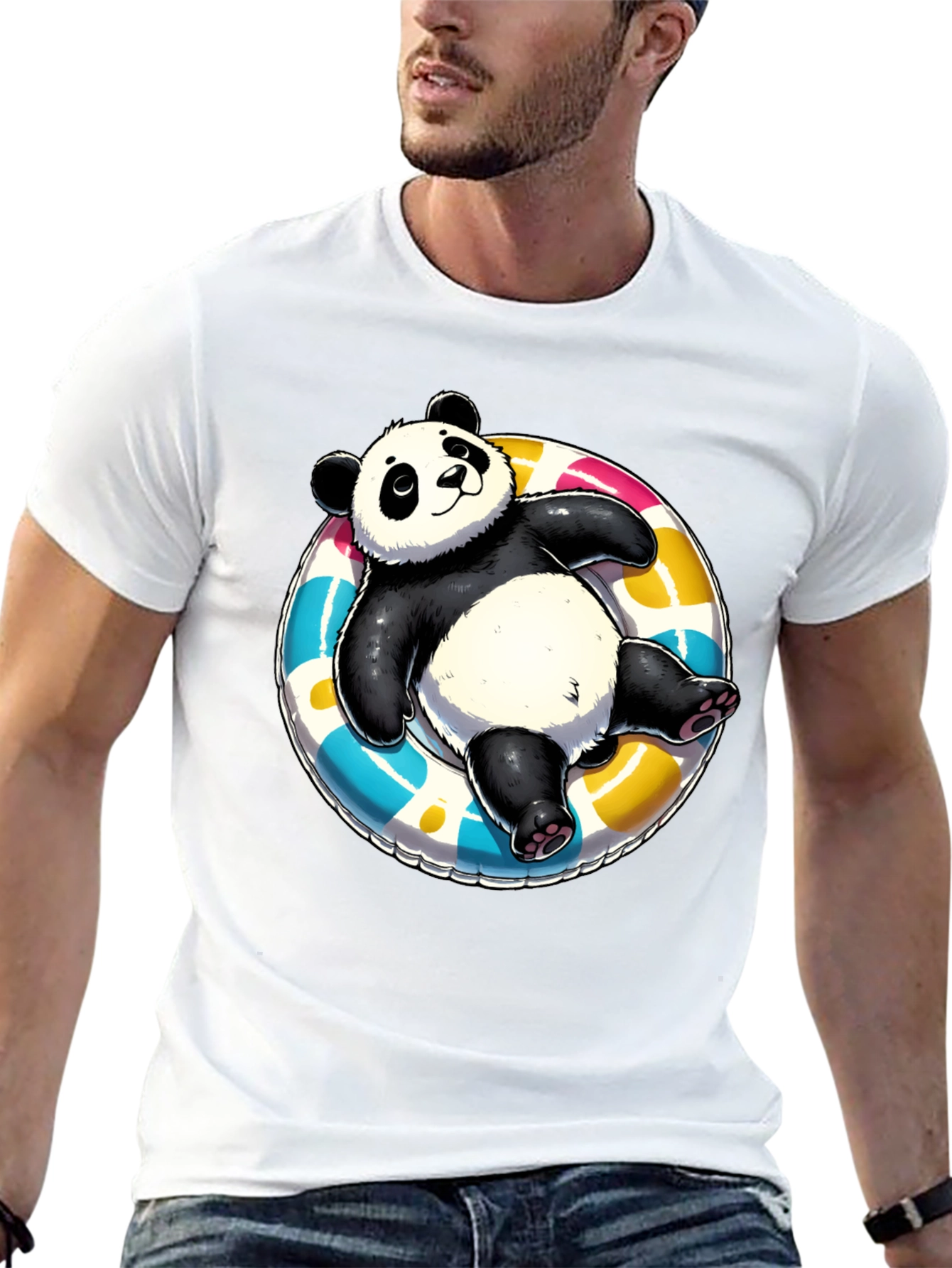 Panda on Float T-Shirt - Black Cotton Tee