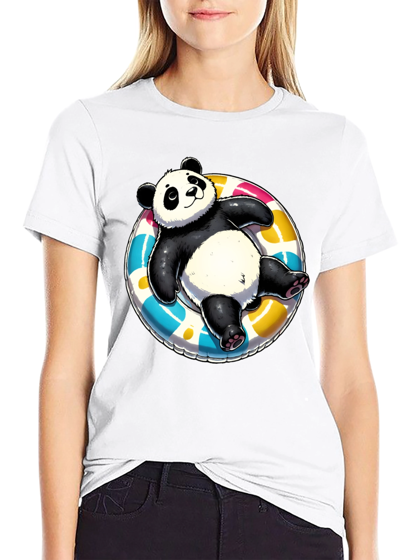 Panda on Float T-Shirt - Black Cotton Tee