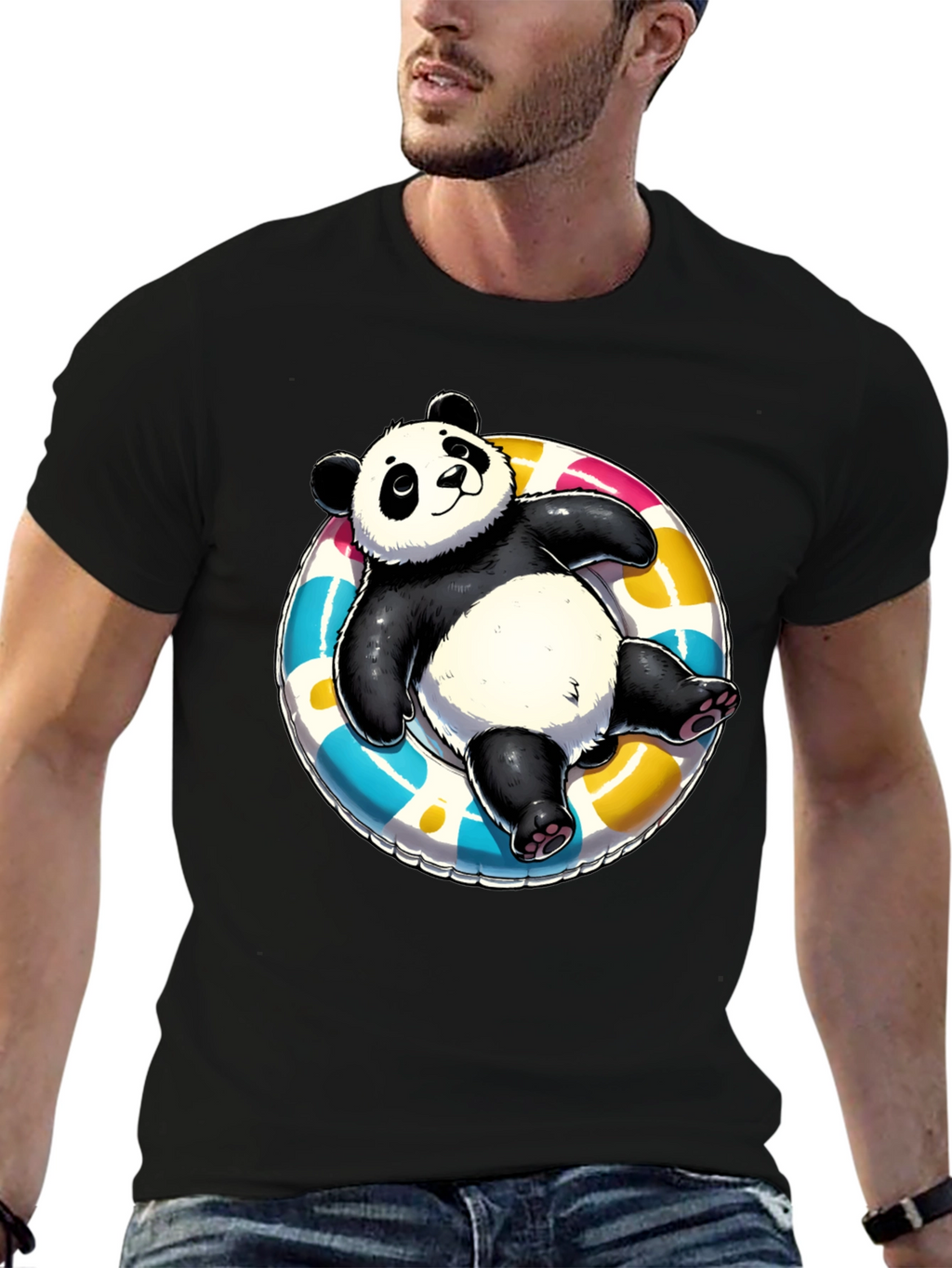Panda on Float T-Shirt - Black Cotton Tee