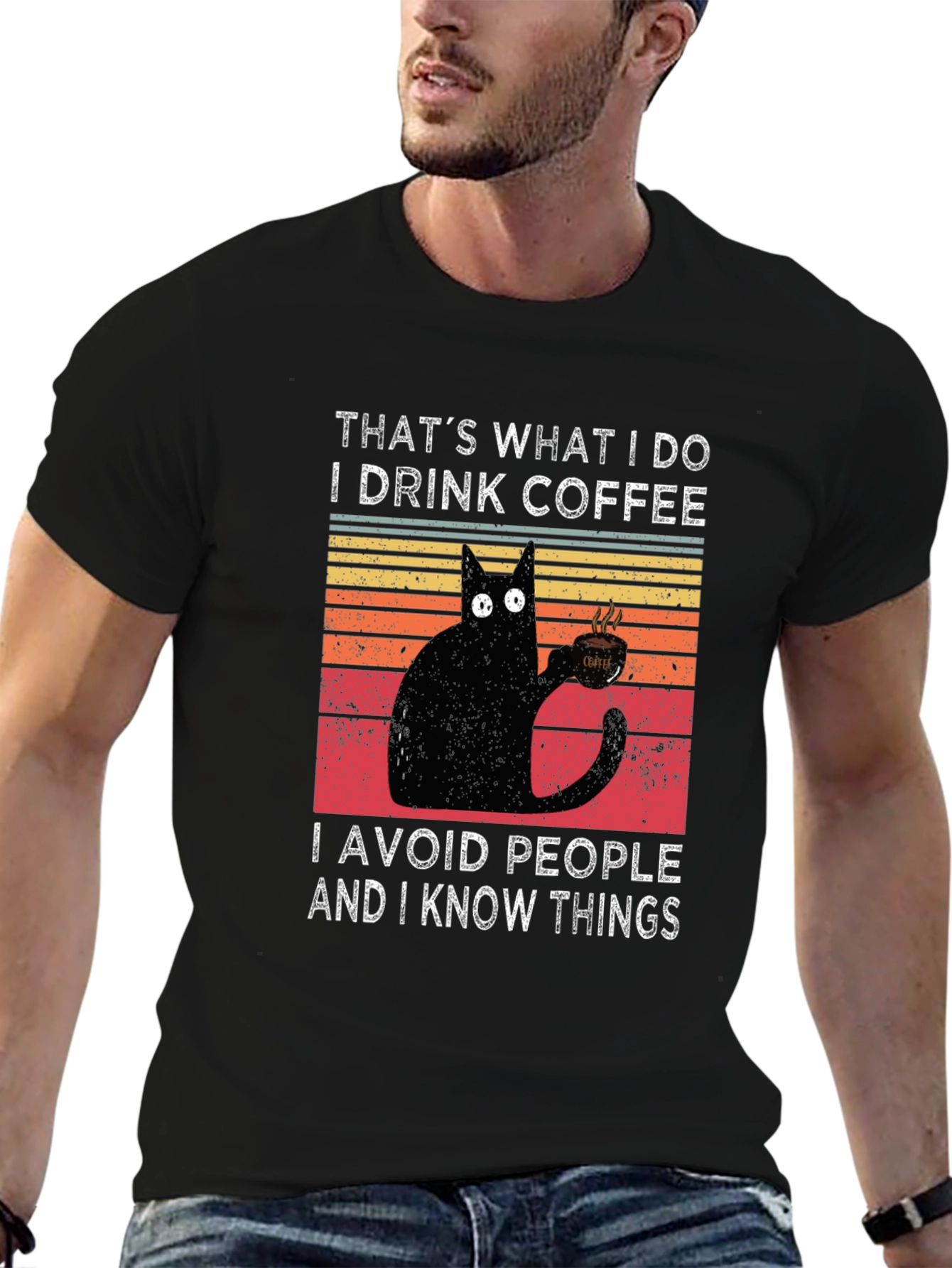 Coffee Cat T-Shirt - I Drink Coffee Avoid People