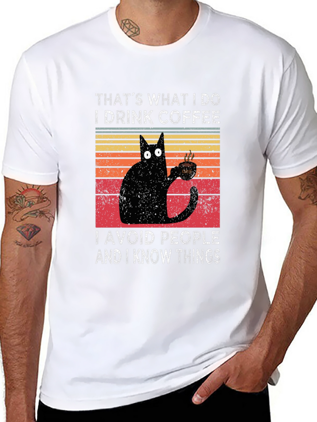 Coffee Cat T-Shirt - I Drink Coffee Avoid People