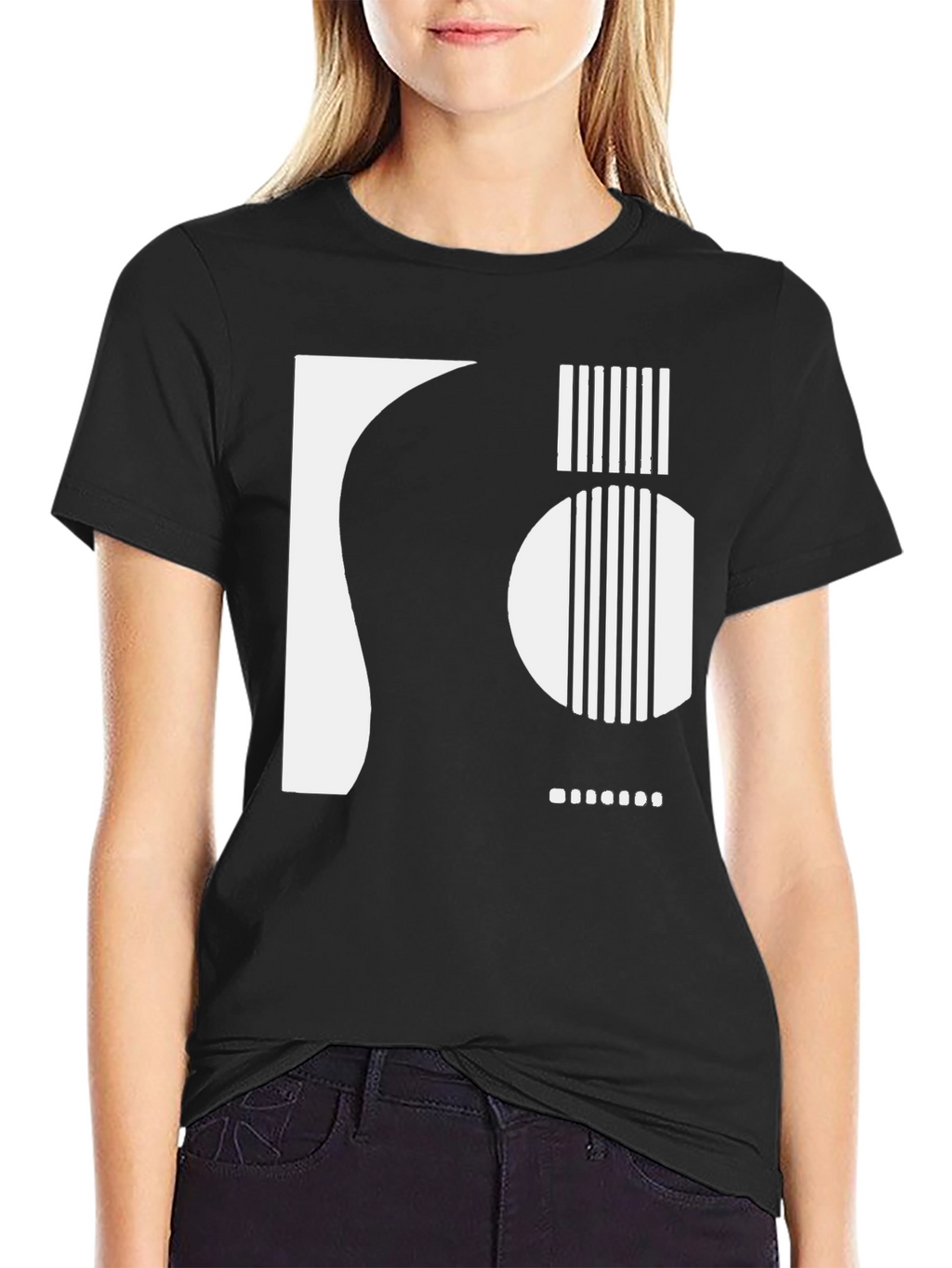 Abstract Guitar Graphic Tee - Black Cotton Shirt