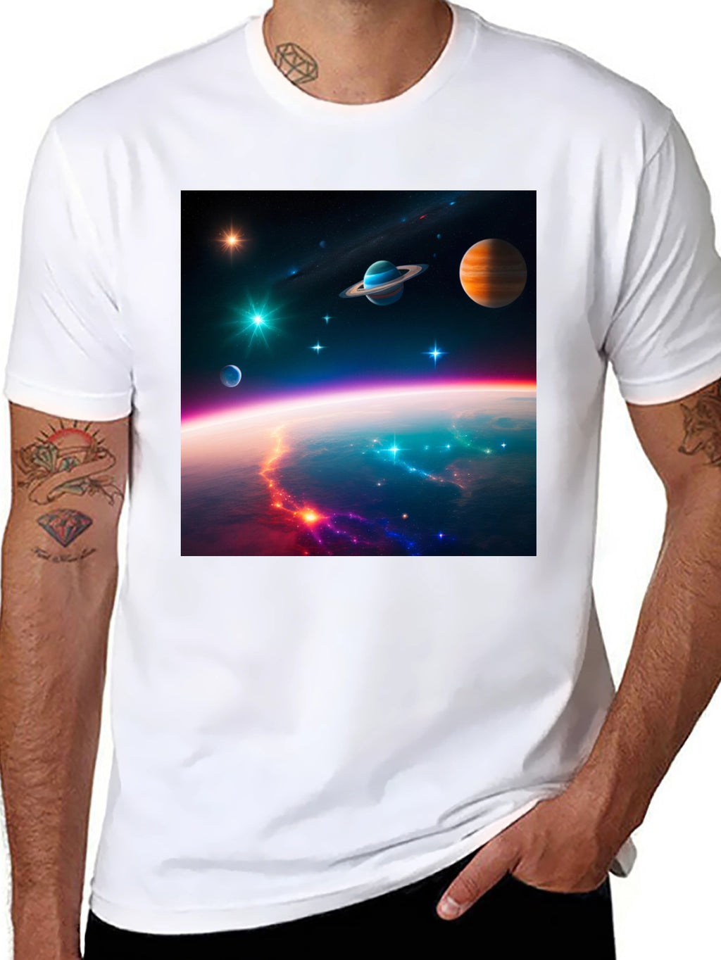 Cosmic Space Print Black T-Shirt