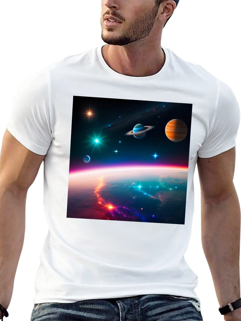 Cosmic Space Print Black T-Shirt