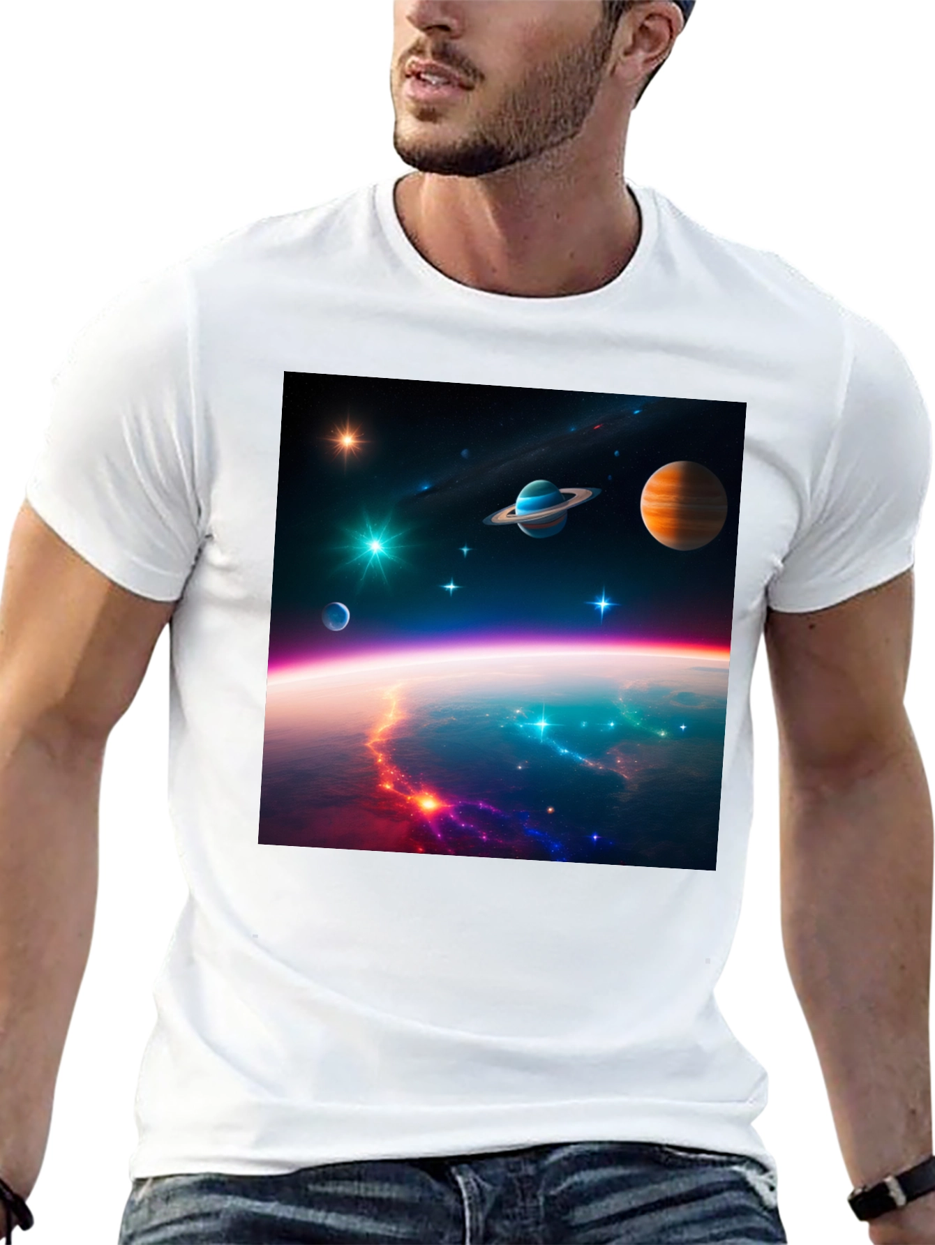 Cosmic Space Print Black T-Shirt