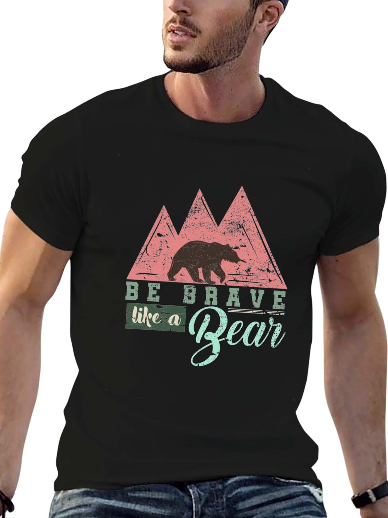 Be Brave Like a Bear Black T-Shirt - Nature Inspired Design