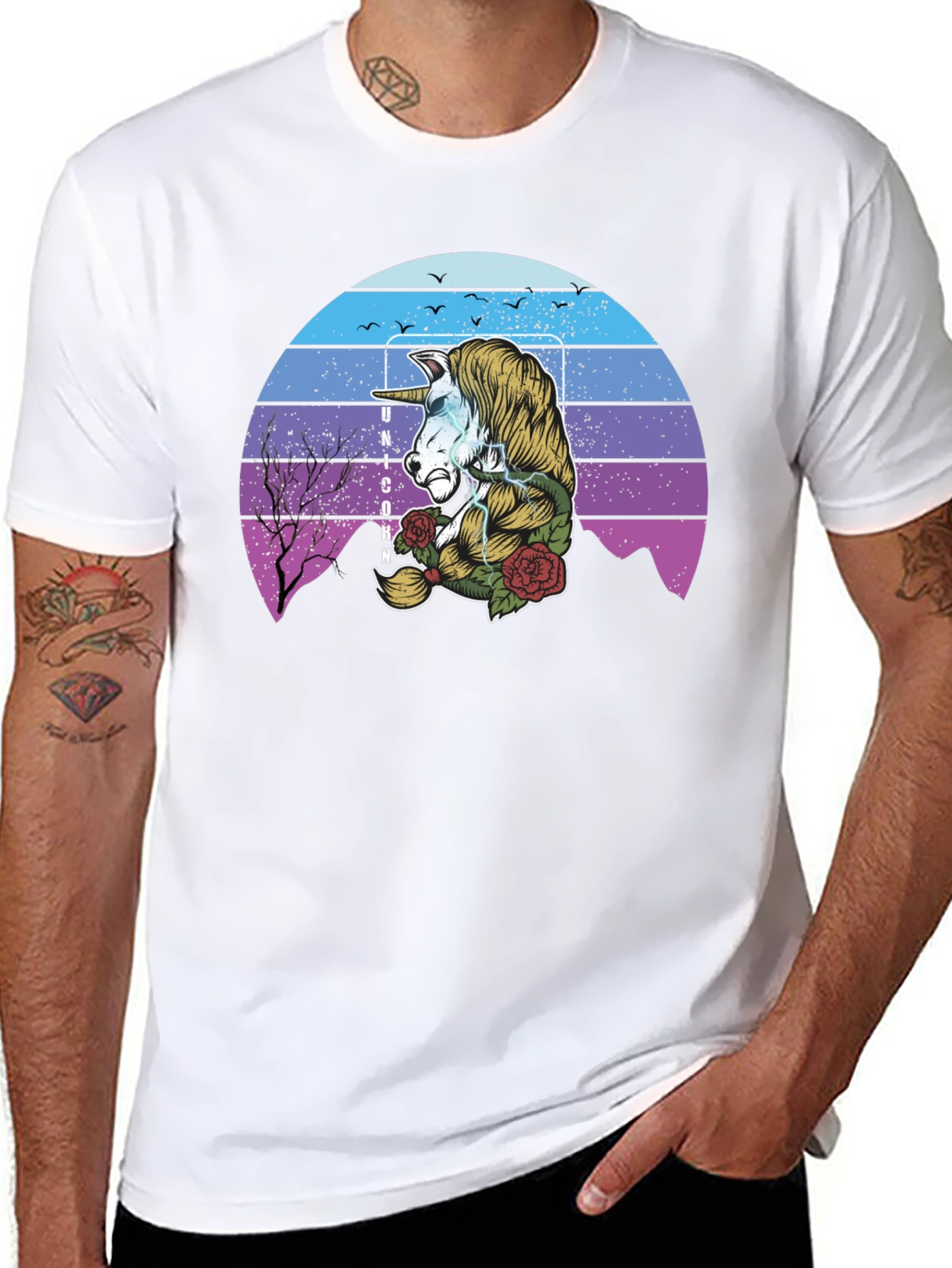 Unicorn Retro Sunset Graphic T-Shirt