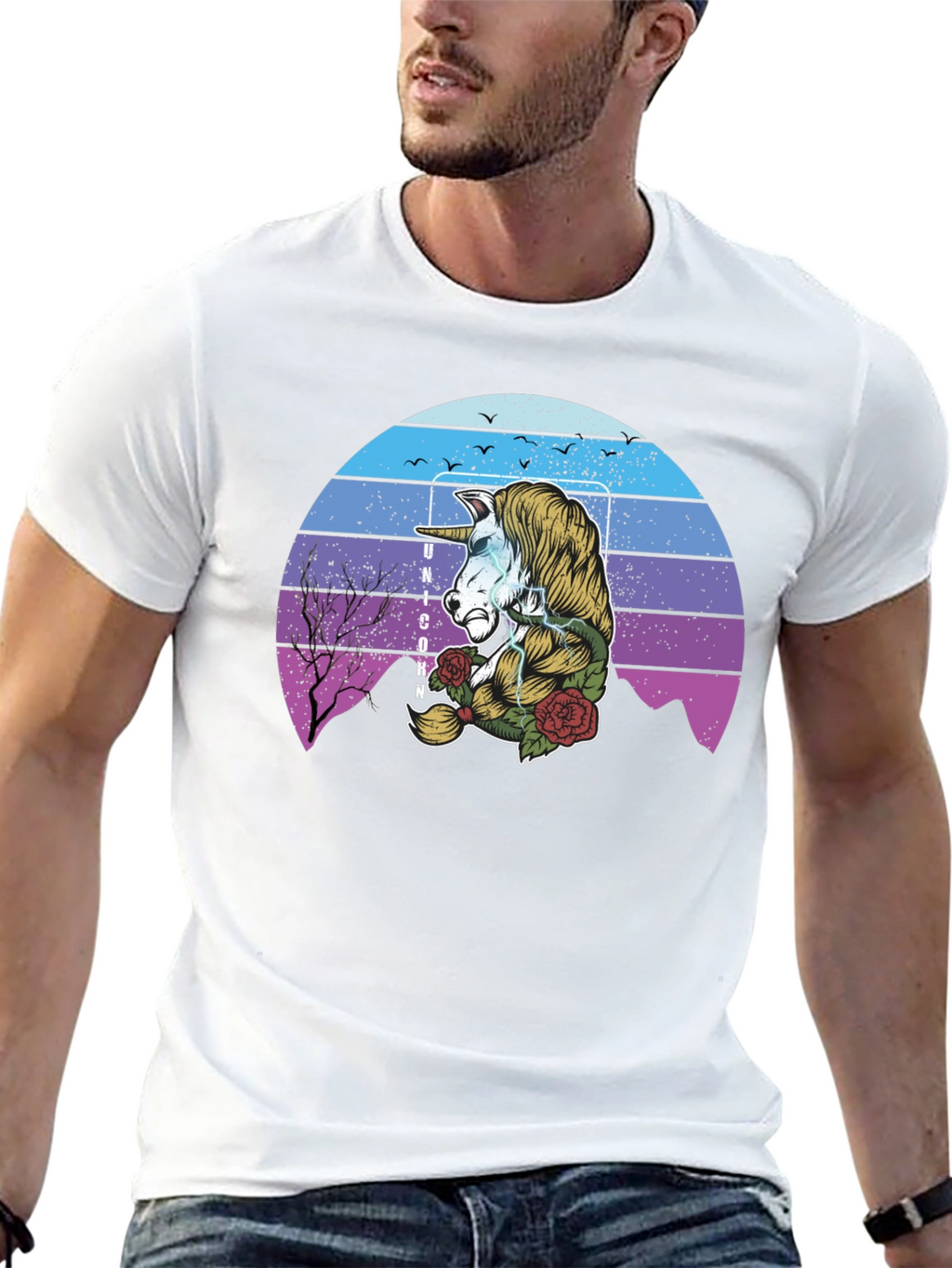 Unicorn Retro Sunset Graphic T-Shirt