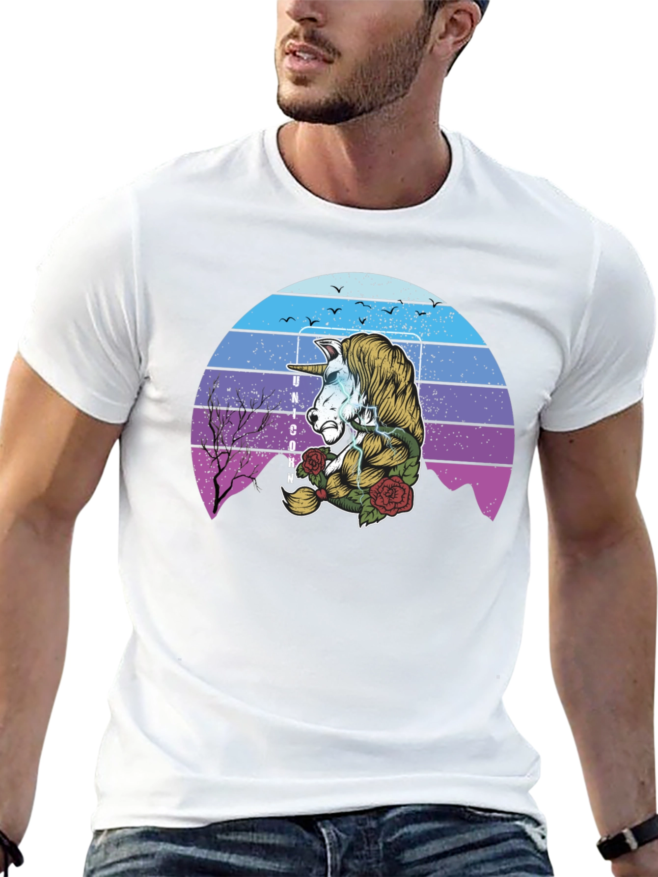 Unicorn Retro Sunset Graphic T-Shirt