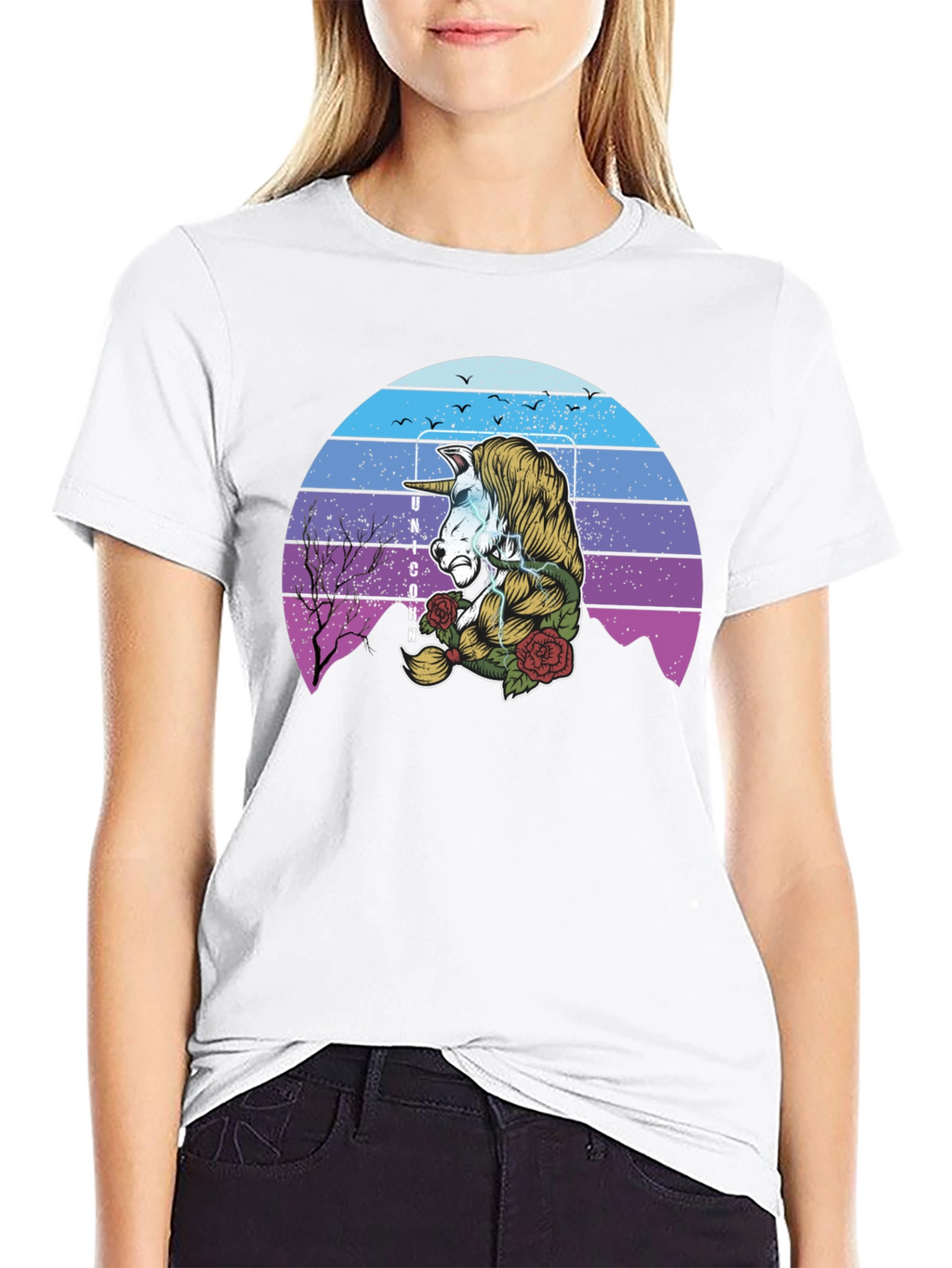Unicorn Retro Sunset Graphic T-Shirt