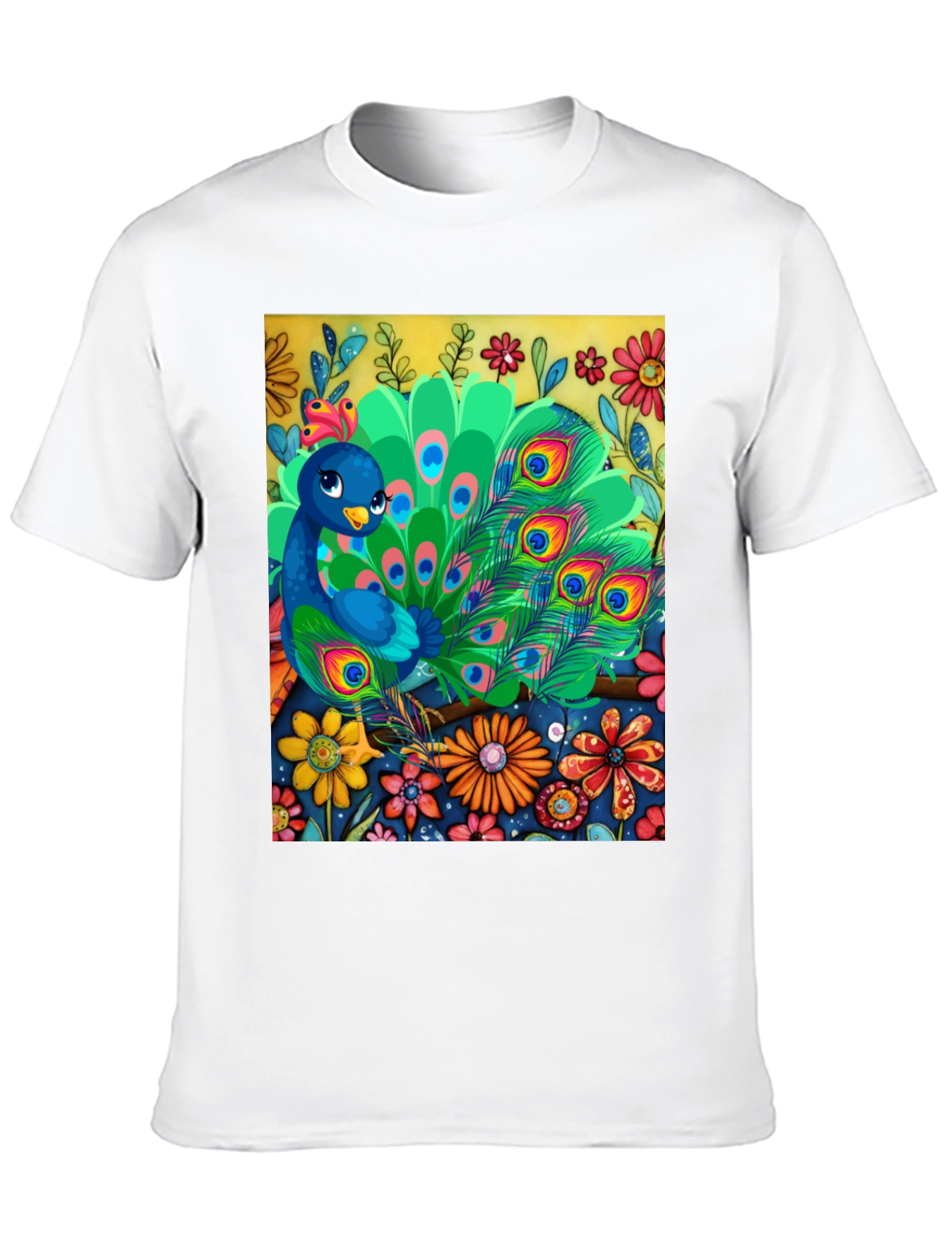 Peacock Floral Graphic Tee - Unique Art Design