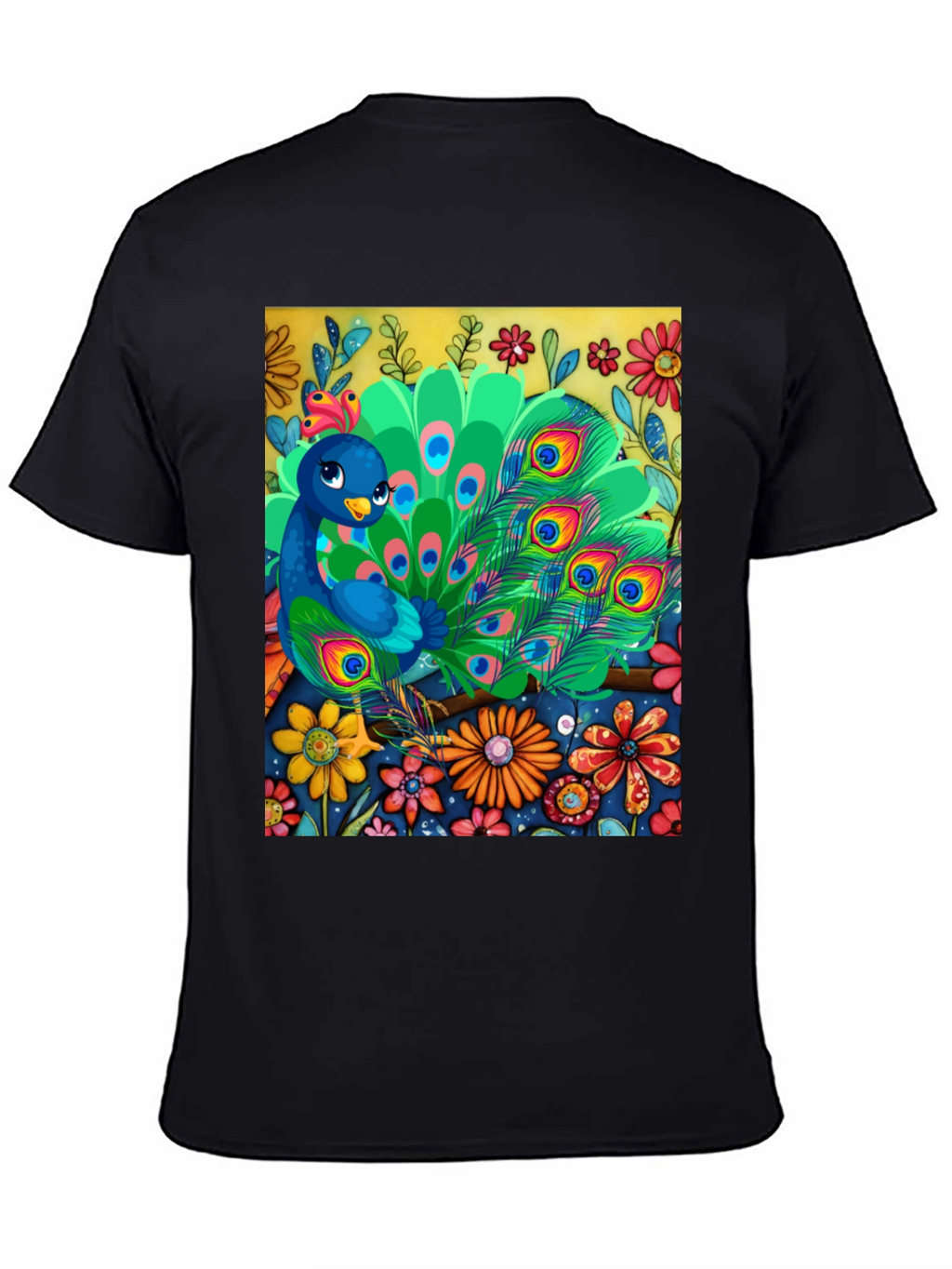 Peacock Floral Graphic Tee - Unique Art Design
