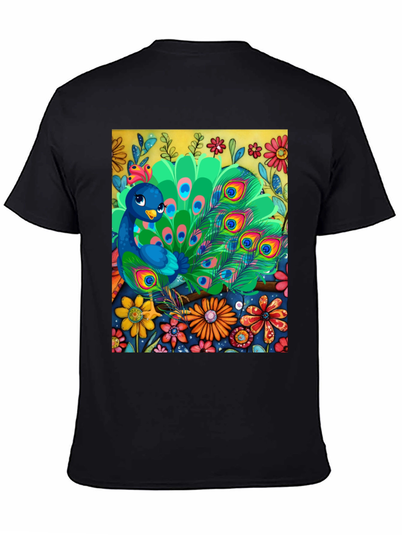 Peacock Floral Graphic Tee - Unique Art Design