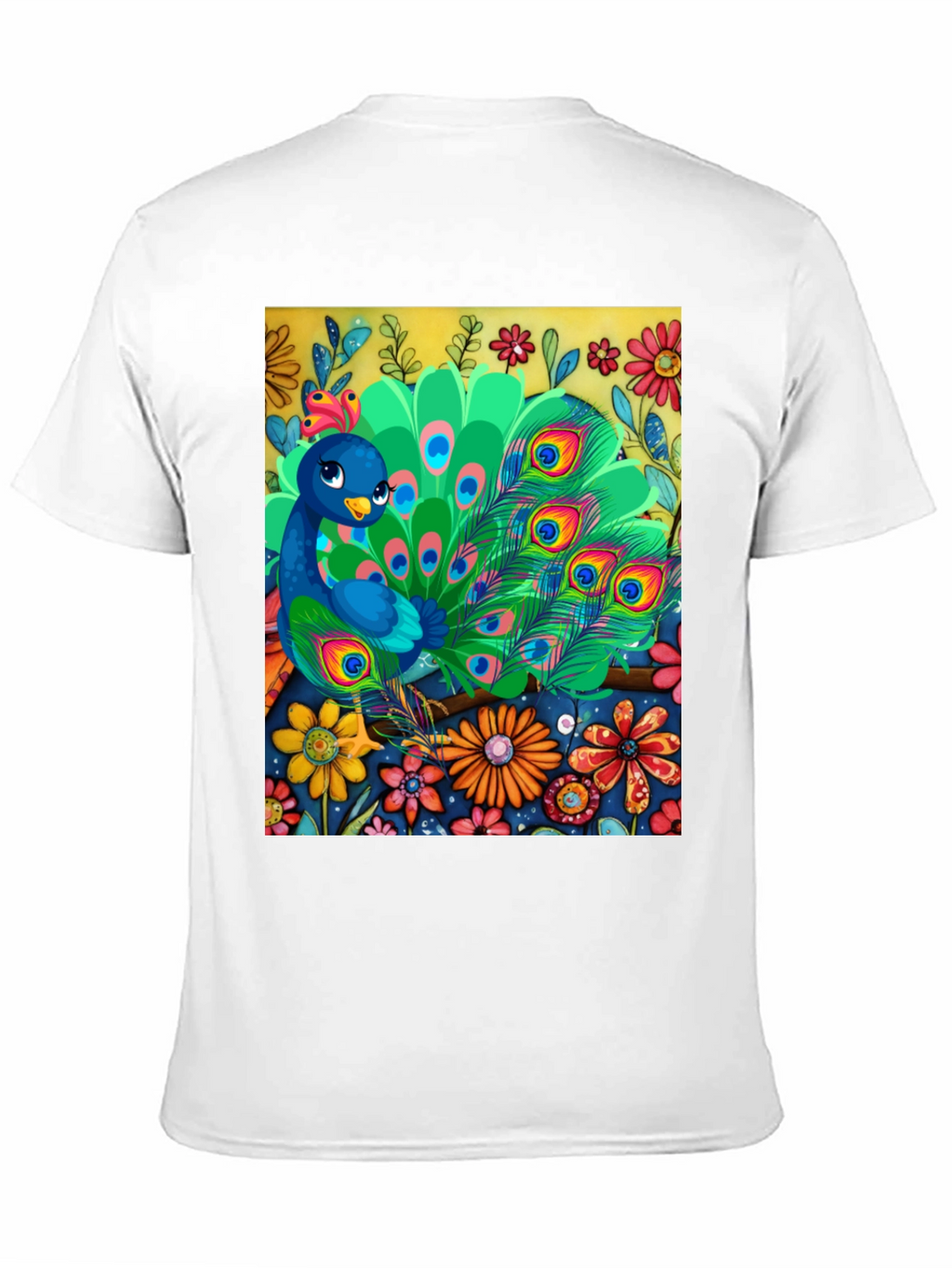 Peacock Floral Graphic Tee - Unique Art Design