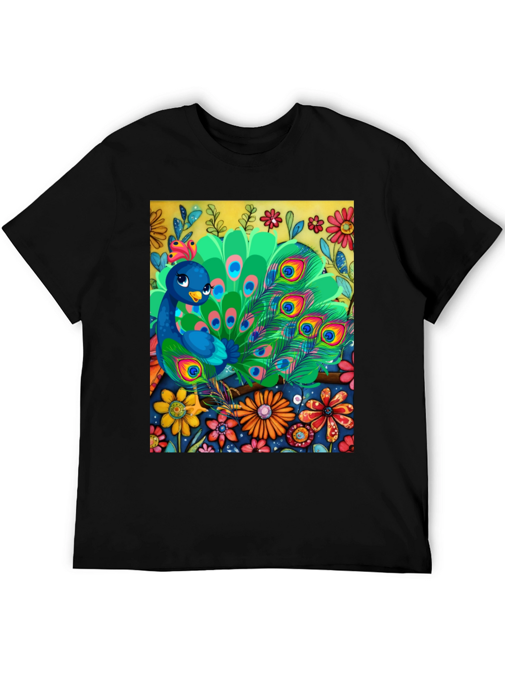 Peacock Floral Graphic Tee - Unique Art Design