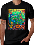 Peacock Floral Graphic Tee - Unique Art Design