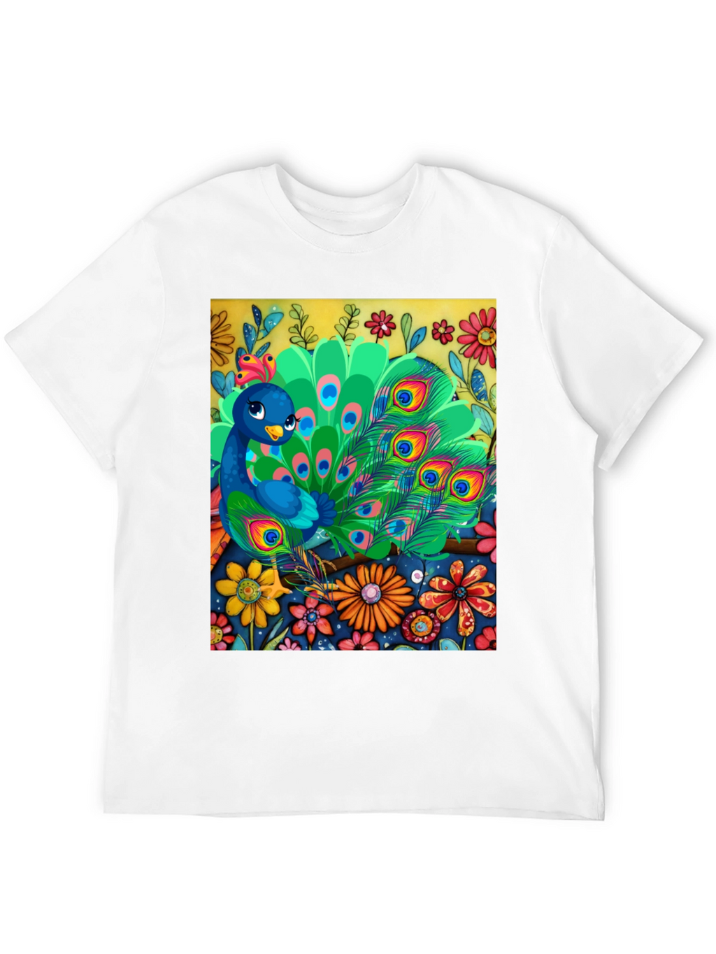 Peacock Floral Graphic Tee - Unique Art Design