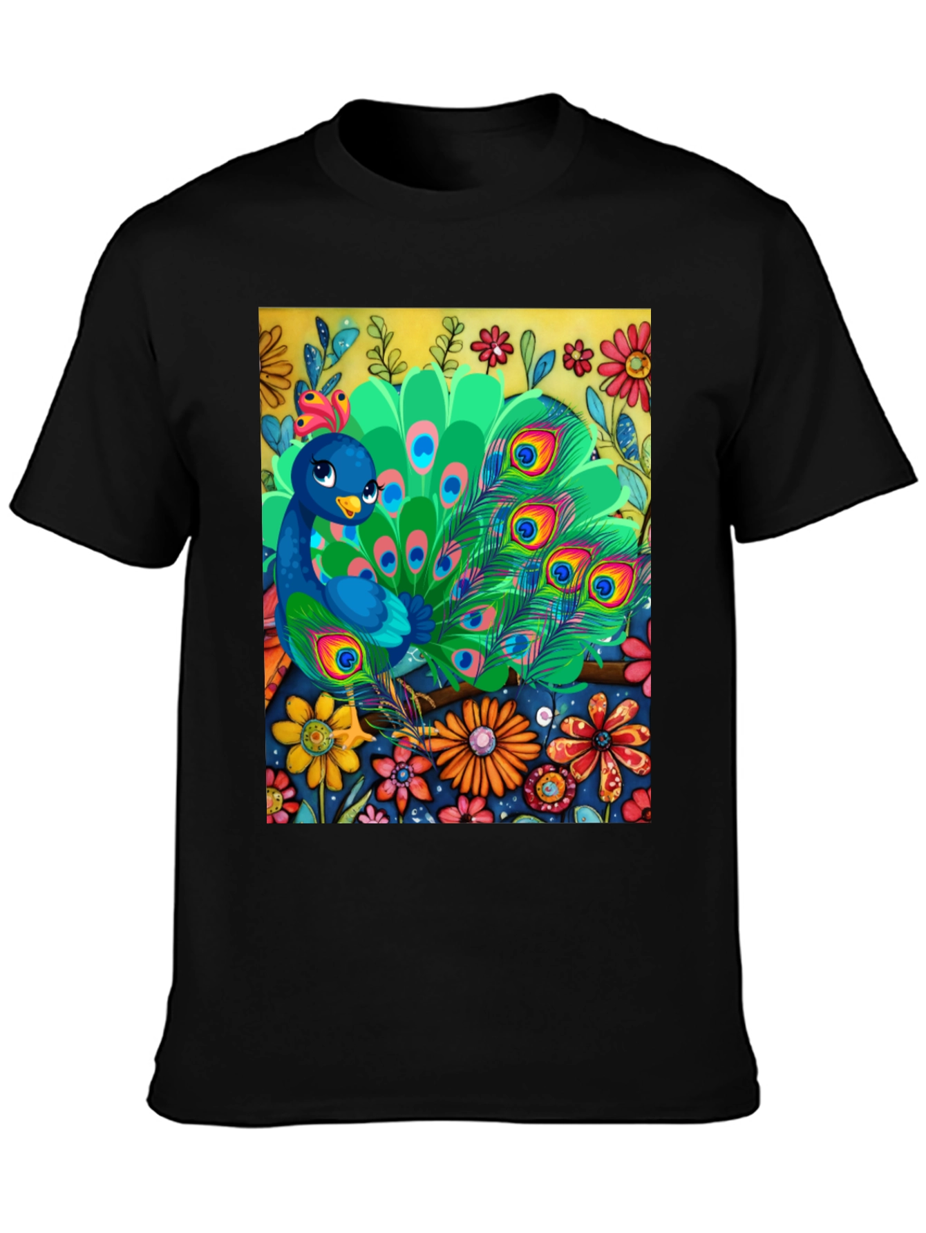 Peacock Floral Graphic Tee - Unique Art Design