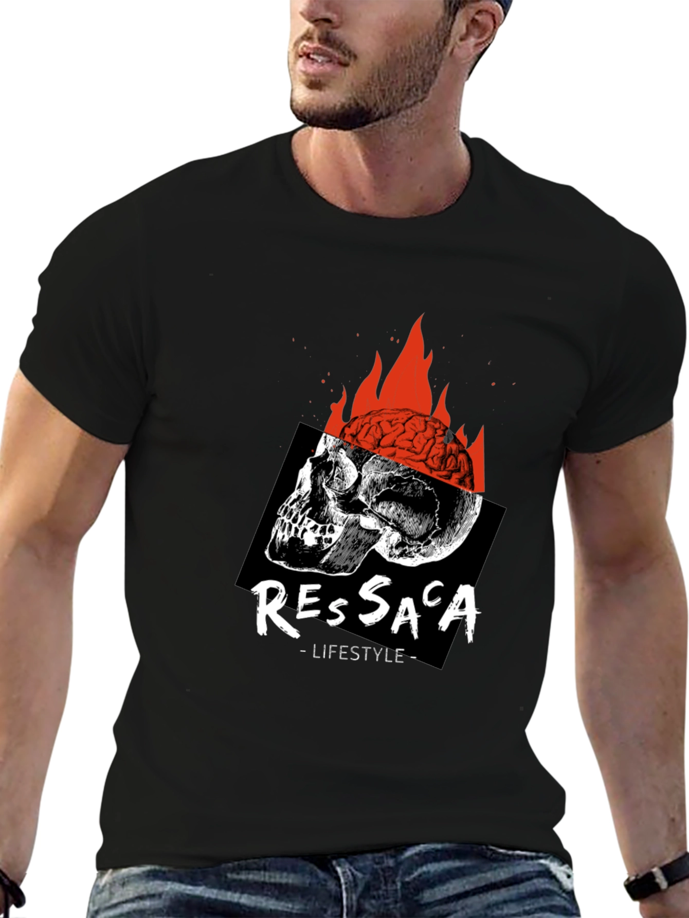 Edgy Skull & Brain Fire T-Shirt