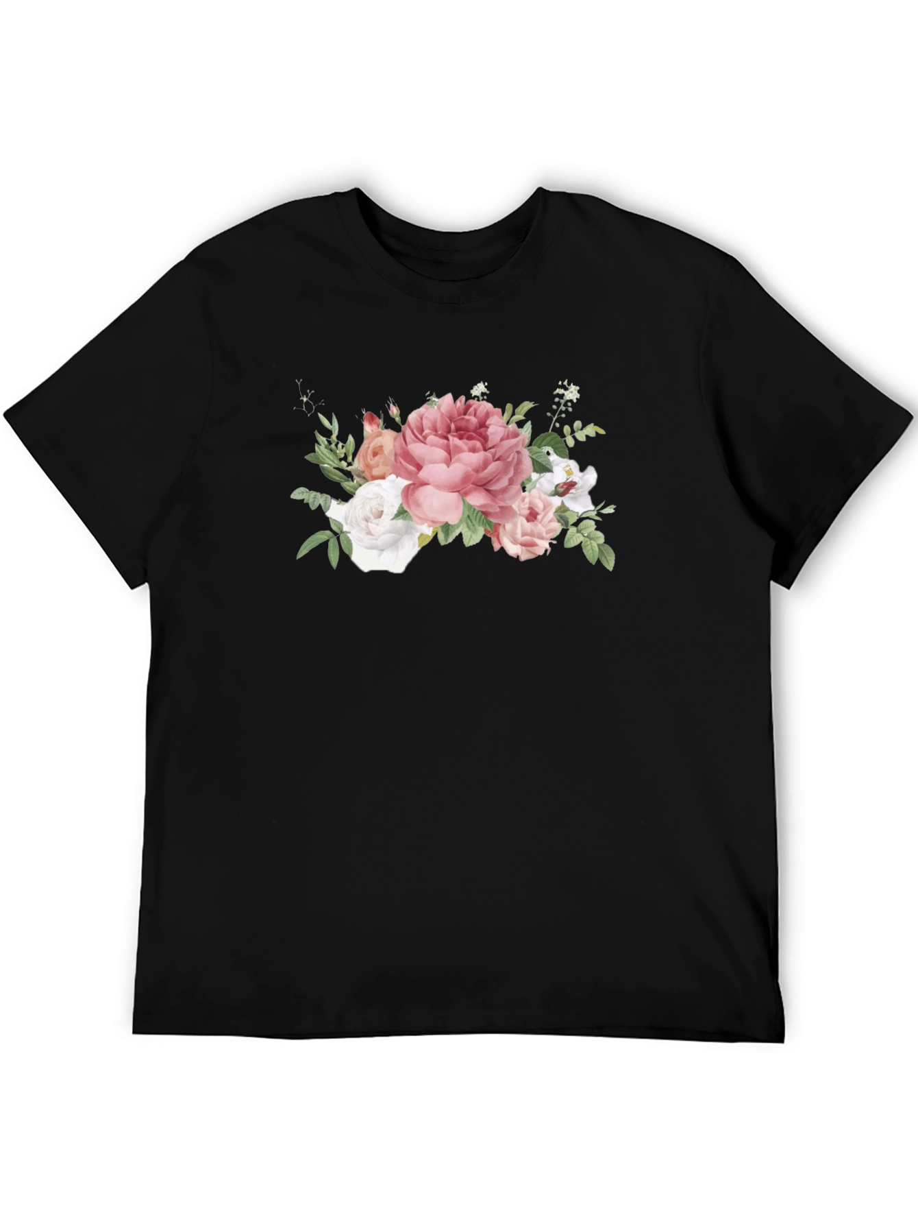 Floral Print Black T-Shirt - Stylish and Comfortable