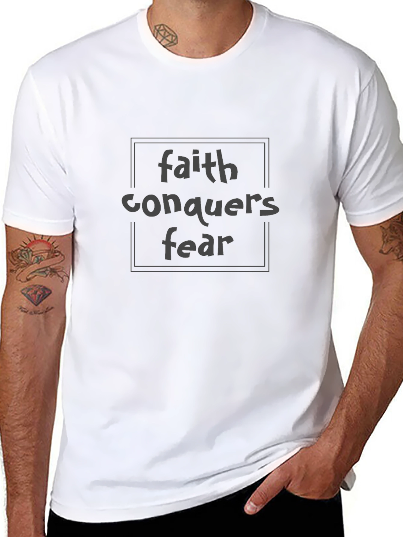 Faith Conquers Fear Black Graphic T-Shirt