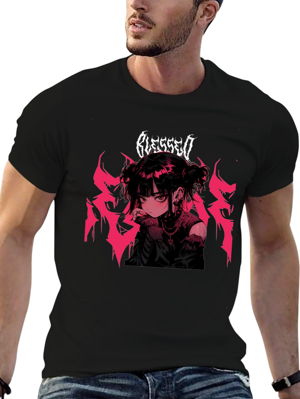 Blessed Anime Girl Black T-Shirt