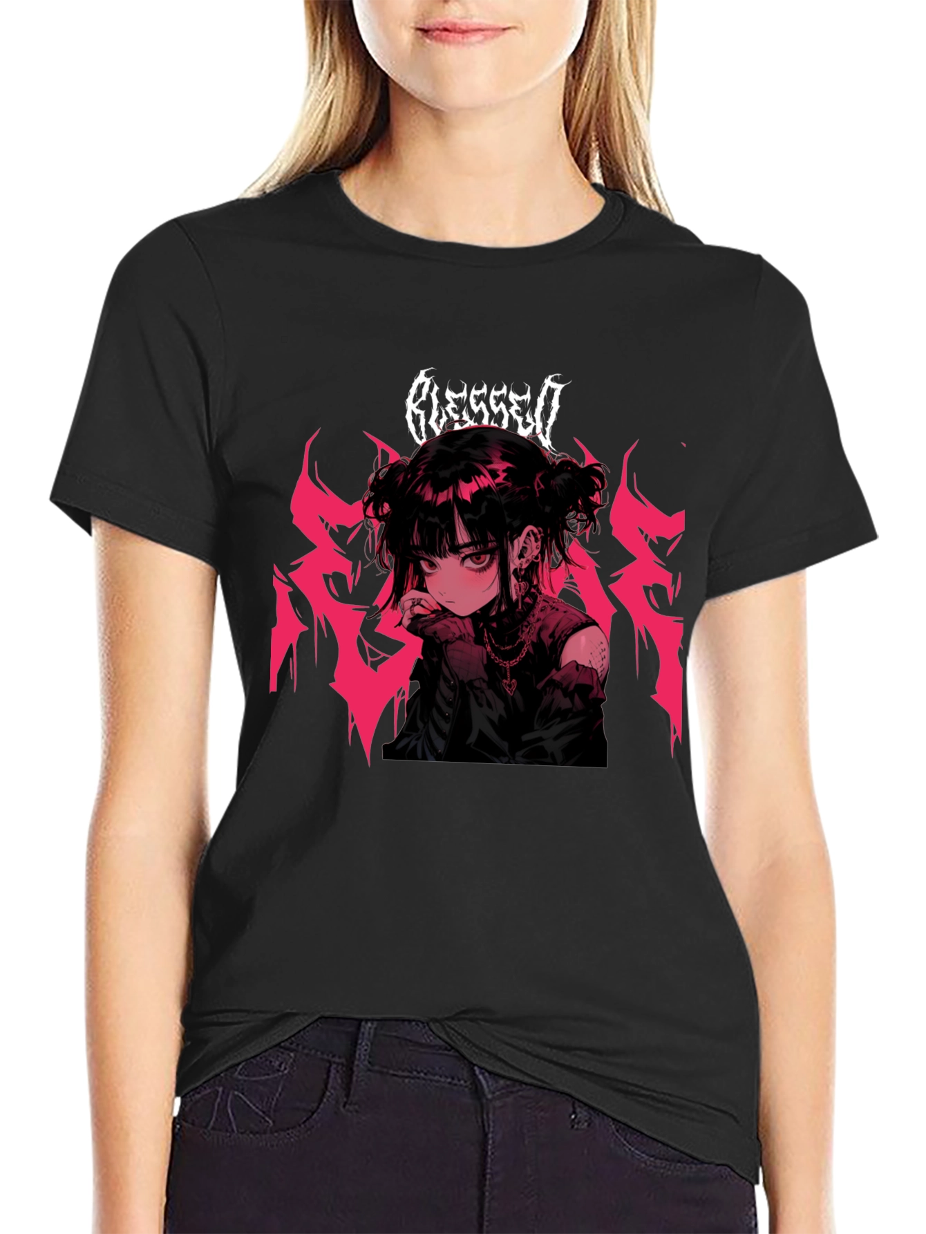 Blessed Anime Girl Black T-Shirt