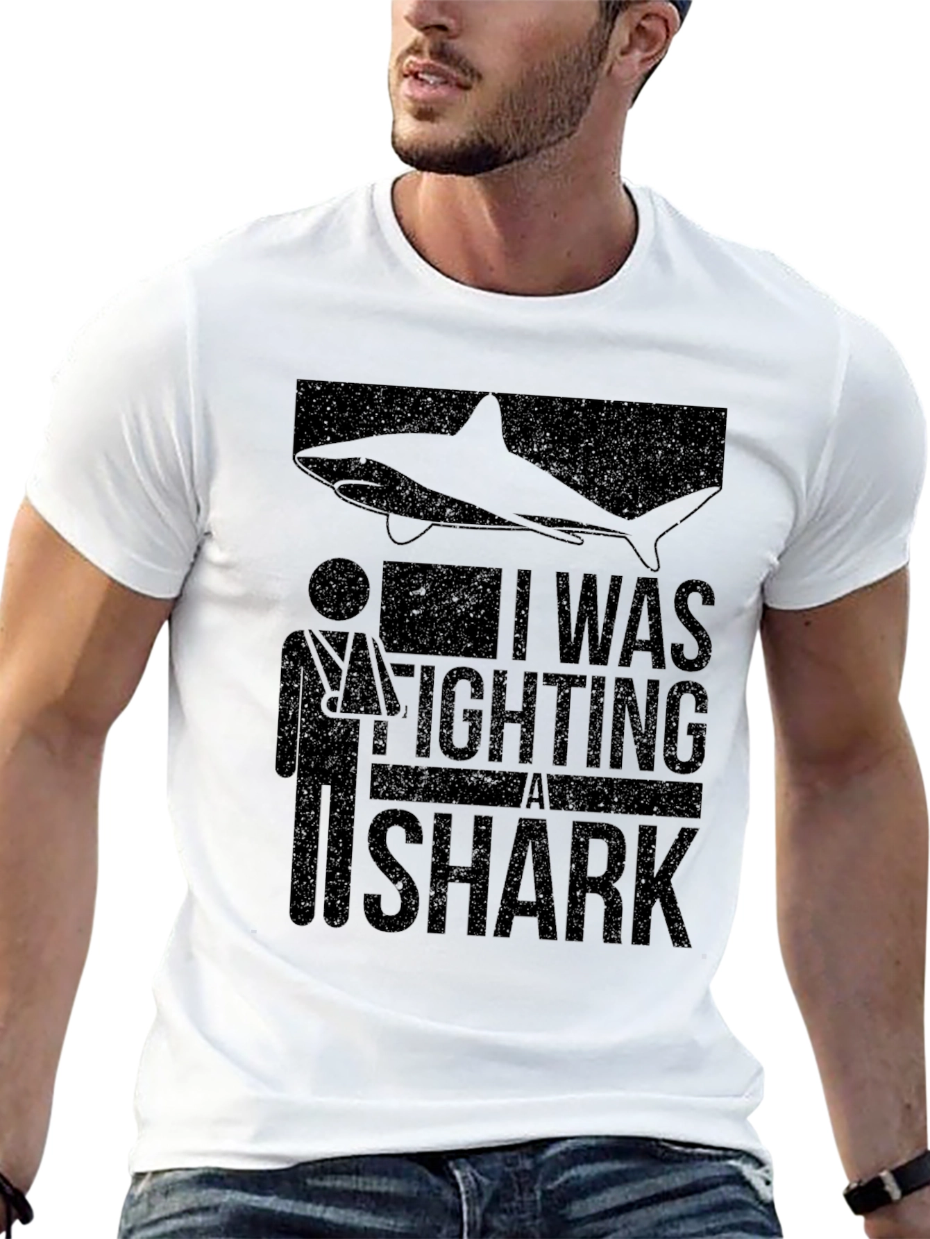 Shark Attack Funny Broken Arm Graphic Tee
