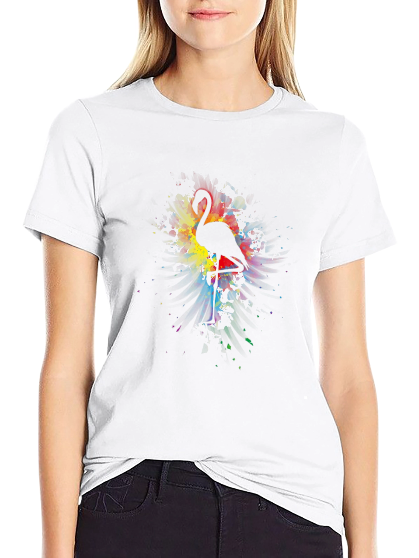 Flamingo Art Print Black T-Shirt