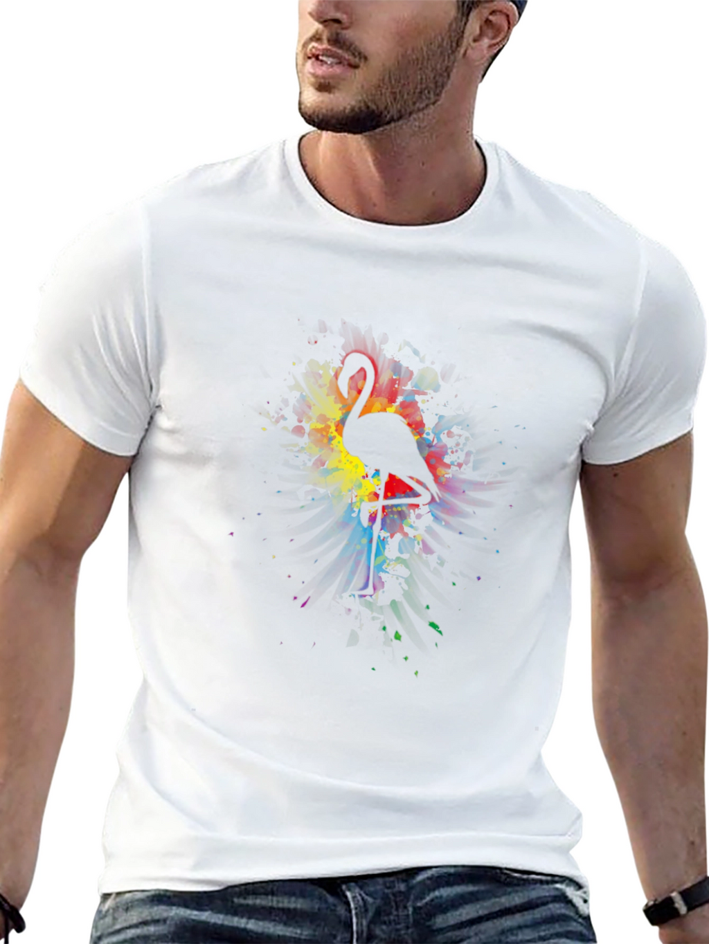 Flamingo Art Print Black T-Shirt