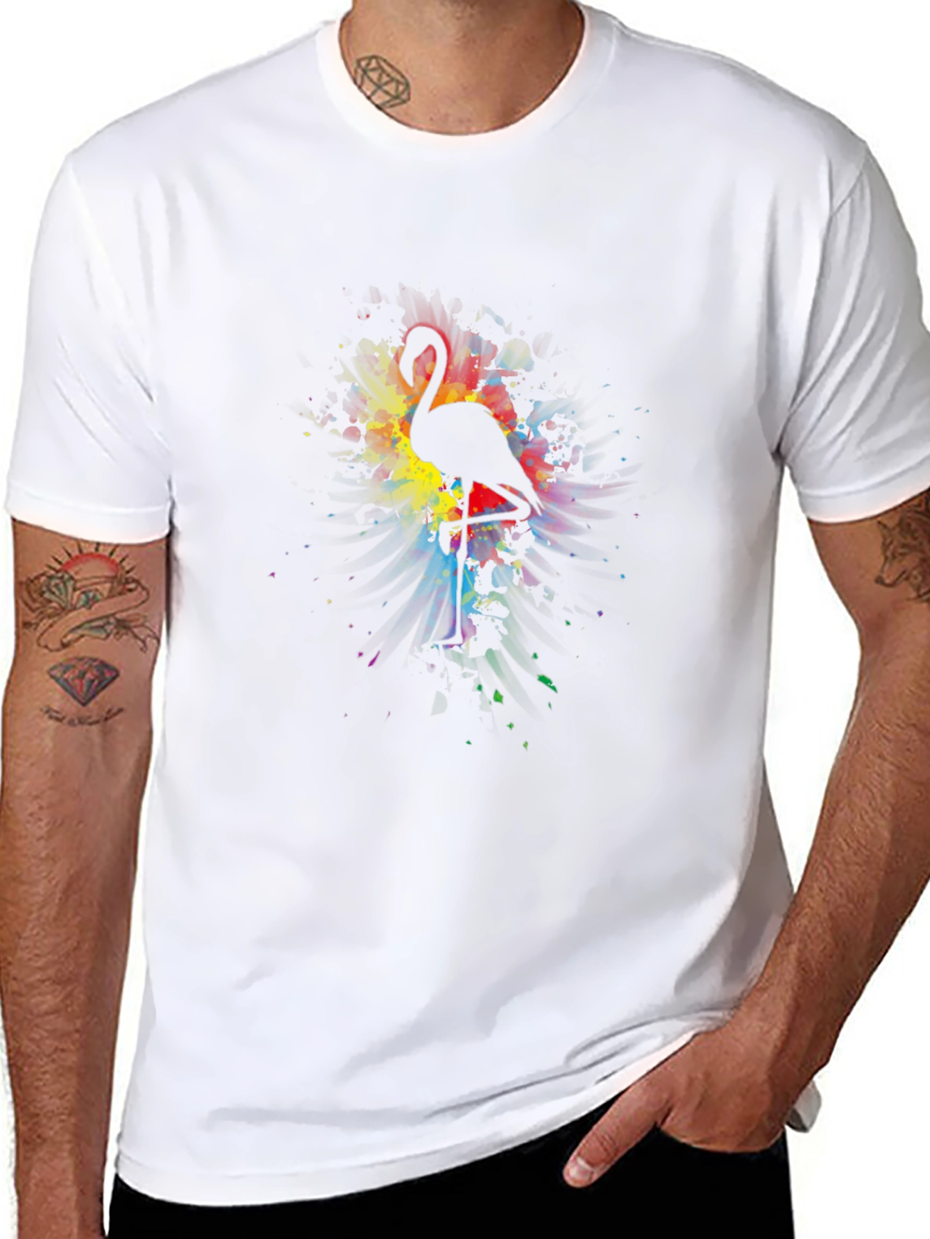 Flamingo Art Print Black T-Shirt