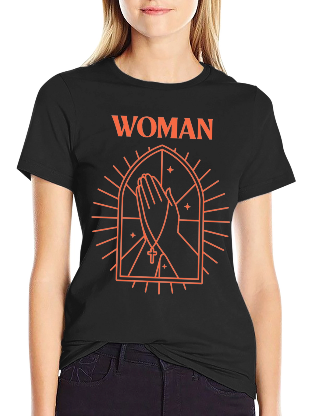 Woman Praying T-Shirt - Black Graphic Tee