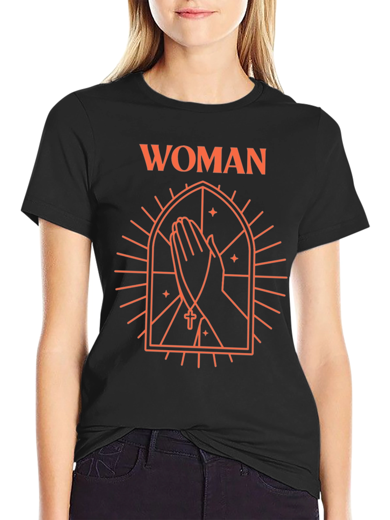 Woman Praying T-Shirt - Black Graphic Tee