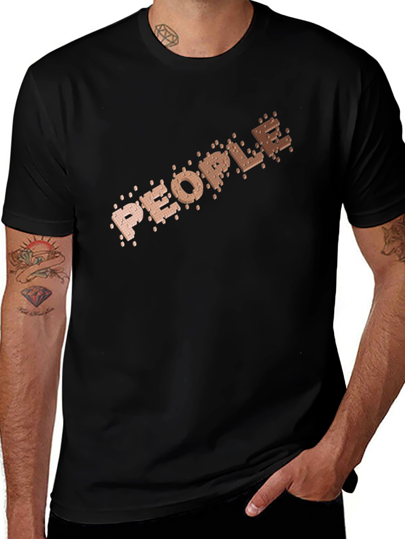 People Brick Pattern Black Tee