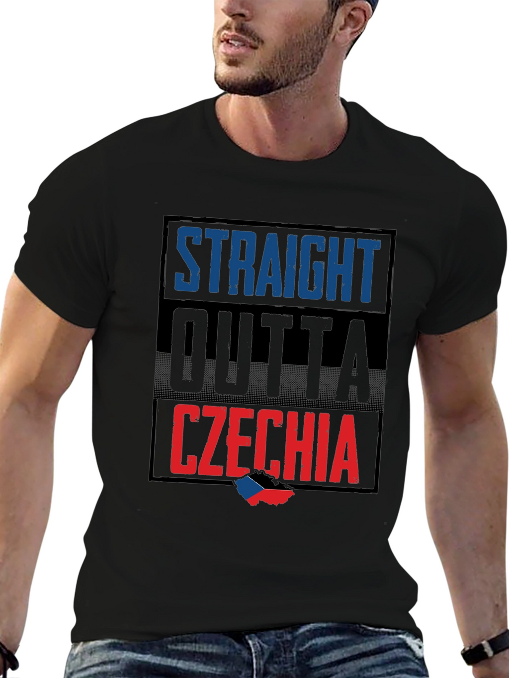 Straight Outta Czechia T-Shirt - Black Crew Neck