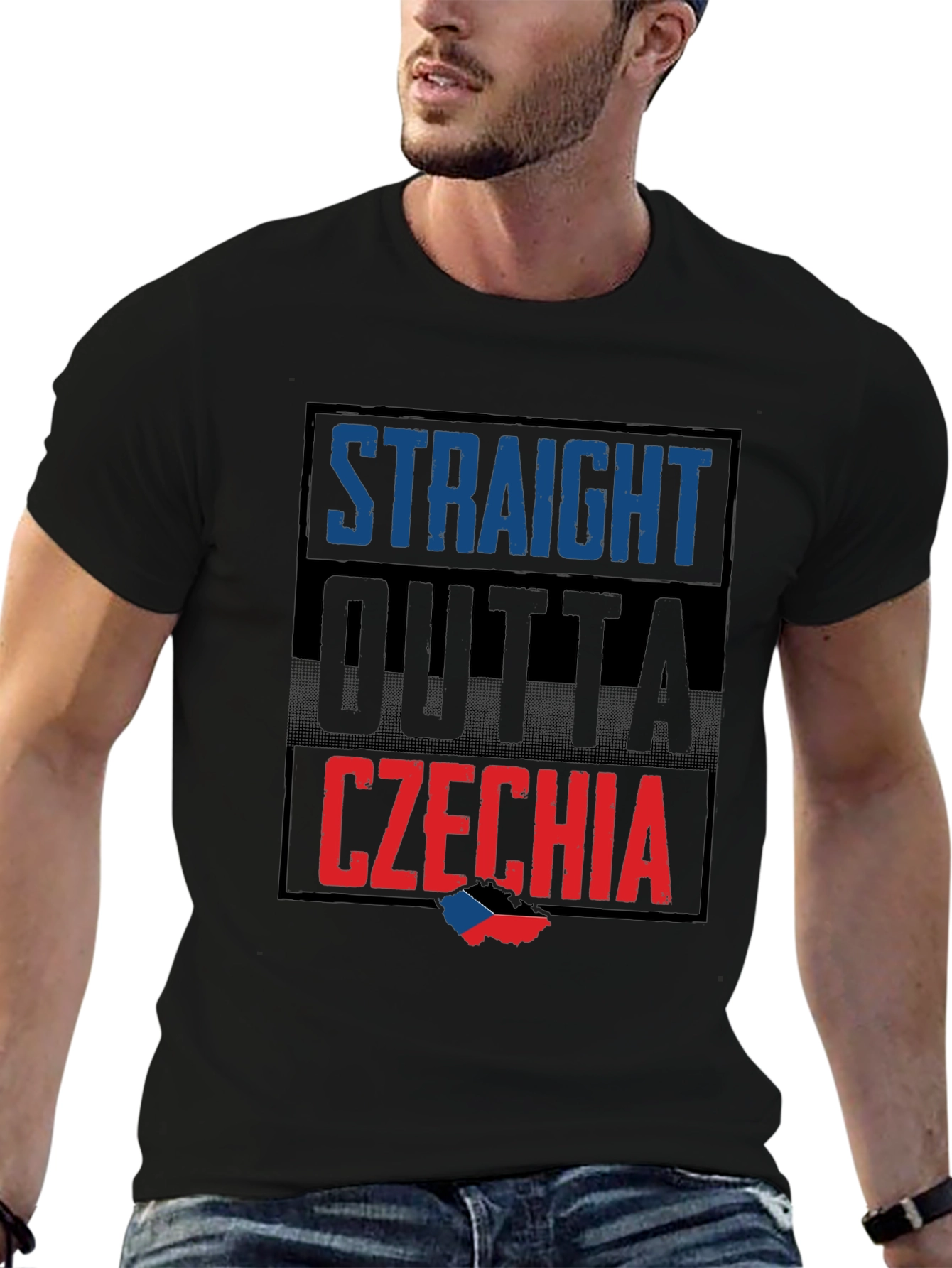 Straight Outta Czechia T-Shirt - Black Crew Neck
